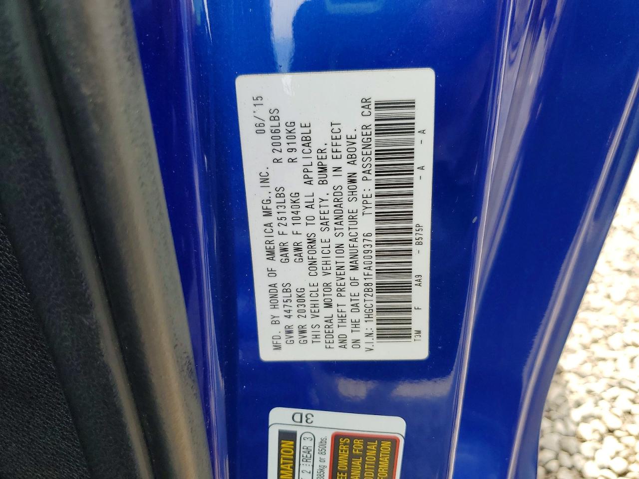 2015 Honda Accord Exl Blue vin: 1HGCT2B81FA009376
