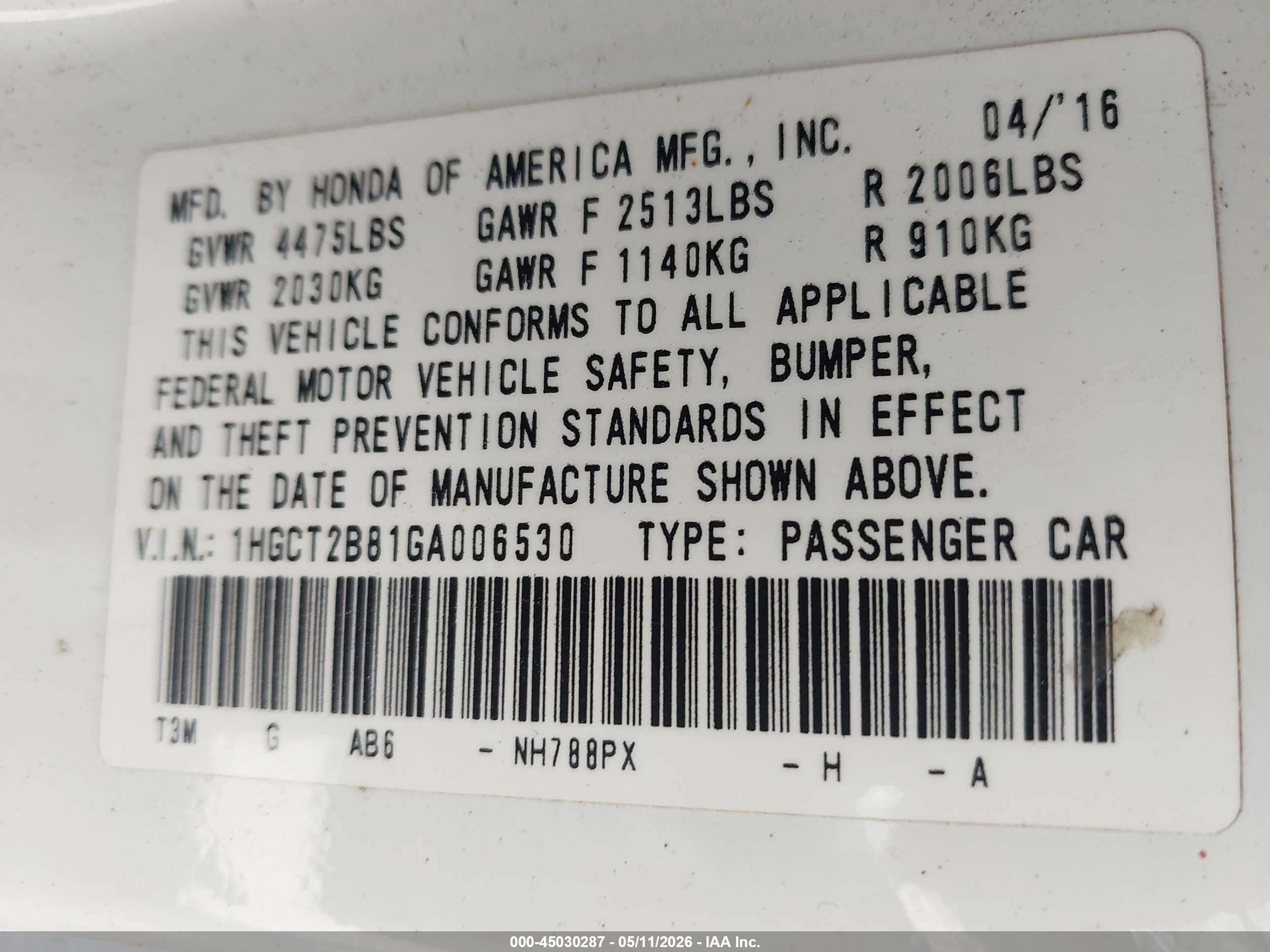 2016 Honda Accord Ex-l V-6 White vin: 1HGCT2B81GA006530