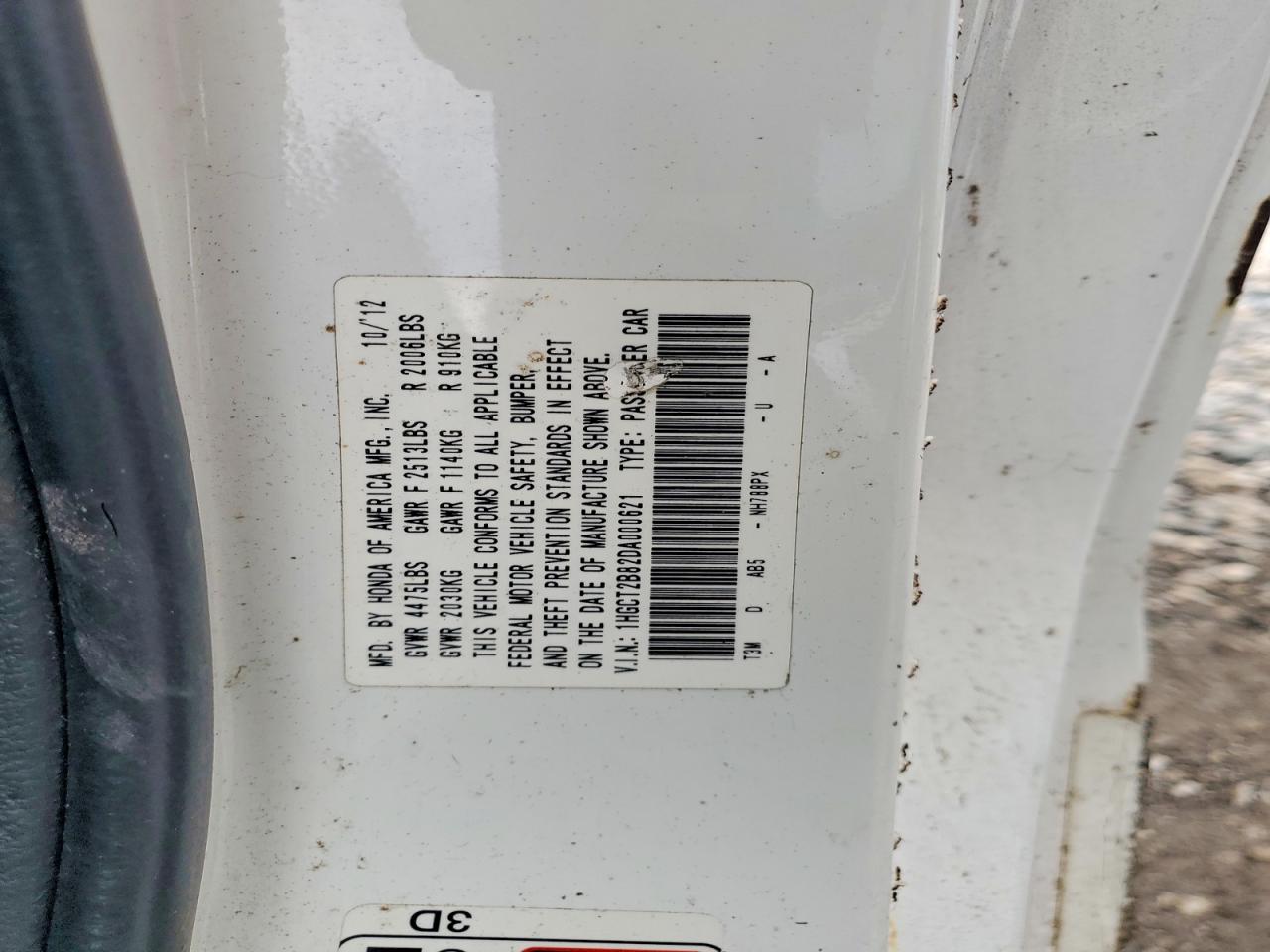 2013 Honda Accord Exl White vin: 1HGCT2B82DA000621
