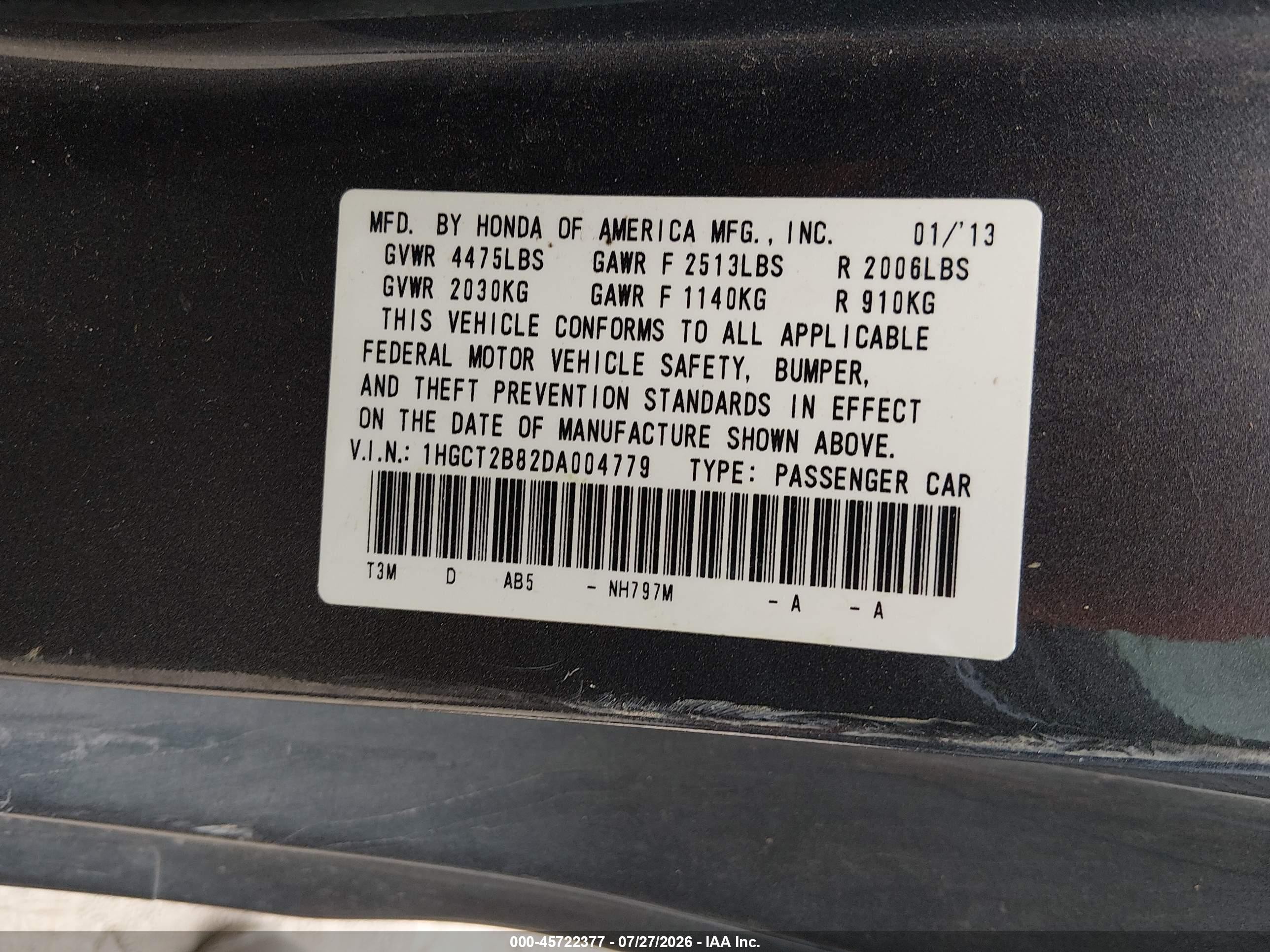 2013 Honda Accord Ex-l V-6 Gray vin: 1HGCT2B82DA004779