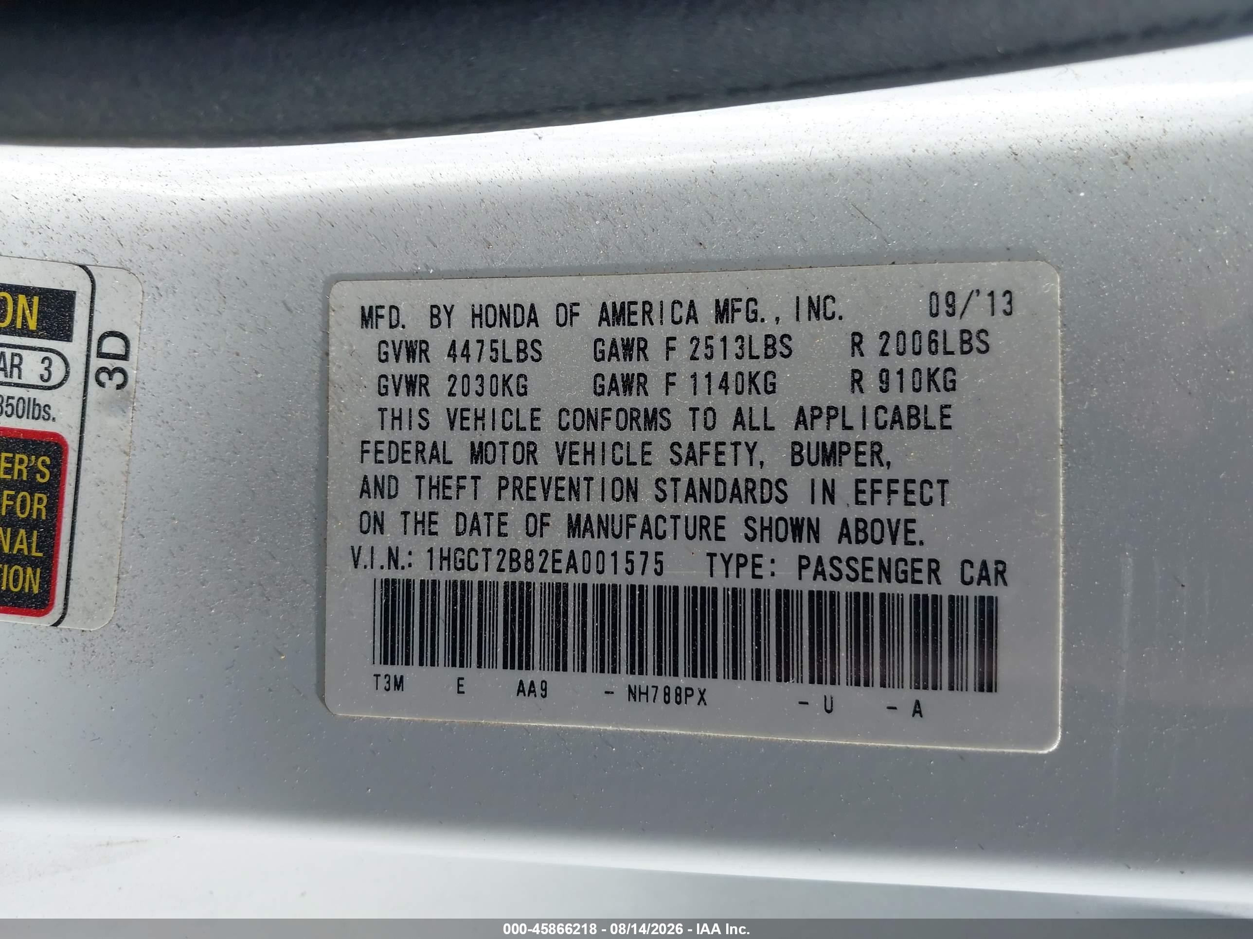 2014 Honda Accord Ex-l V-6 White vin: 1HGCT2B82EA001575