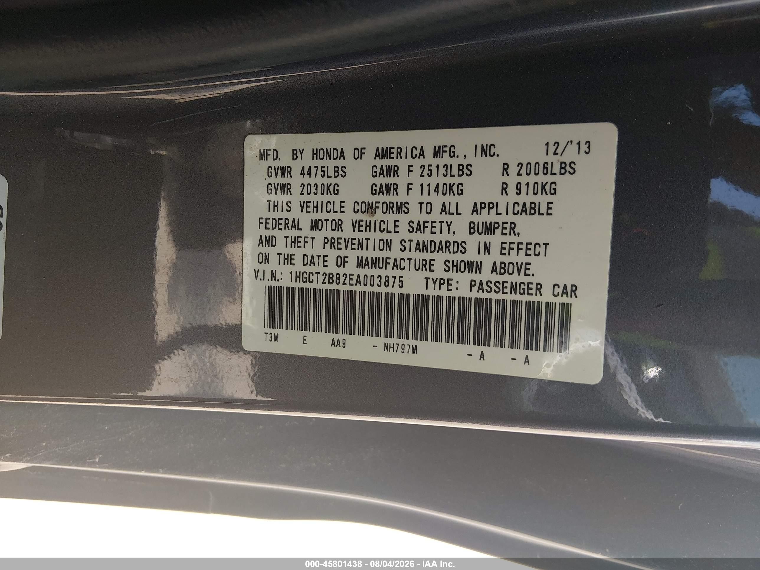 2014 Honda Accord Ex-l V-6 Gray vin: 1HGCT2B82EA003875