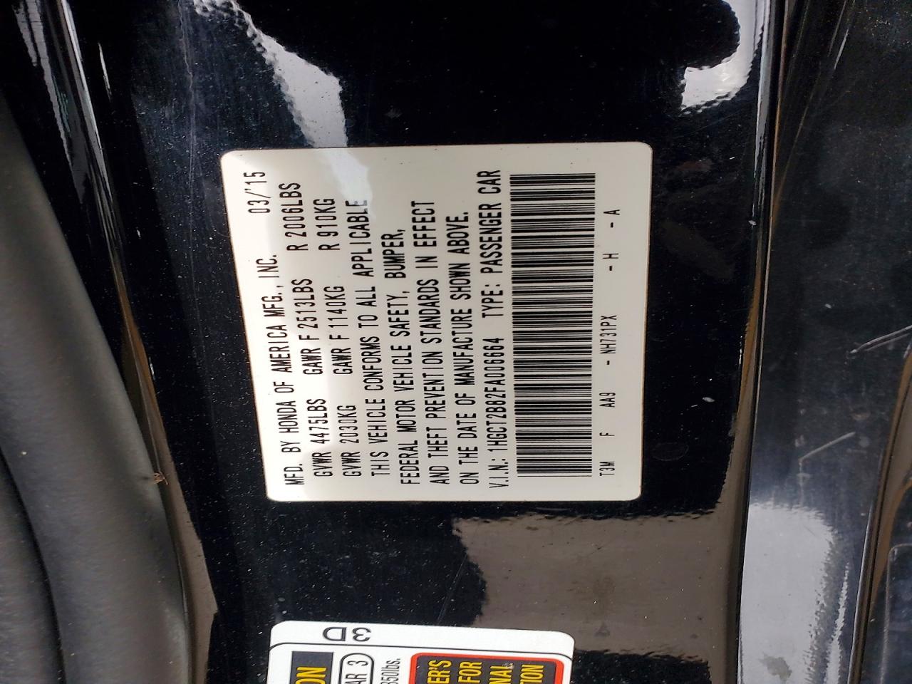 2015 Hond Accord Black vin: 1HGCT2B82FA006664