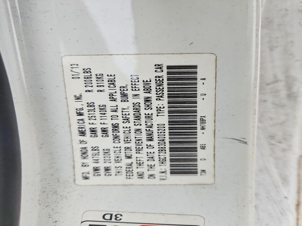 2013 Honda Accord Exl White vin: 1HGCT2B83DA005200