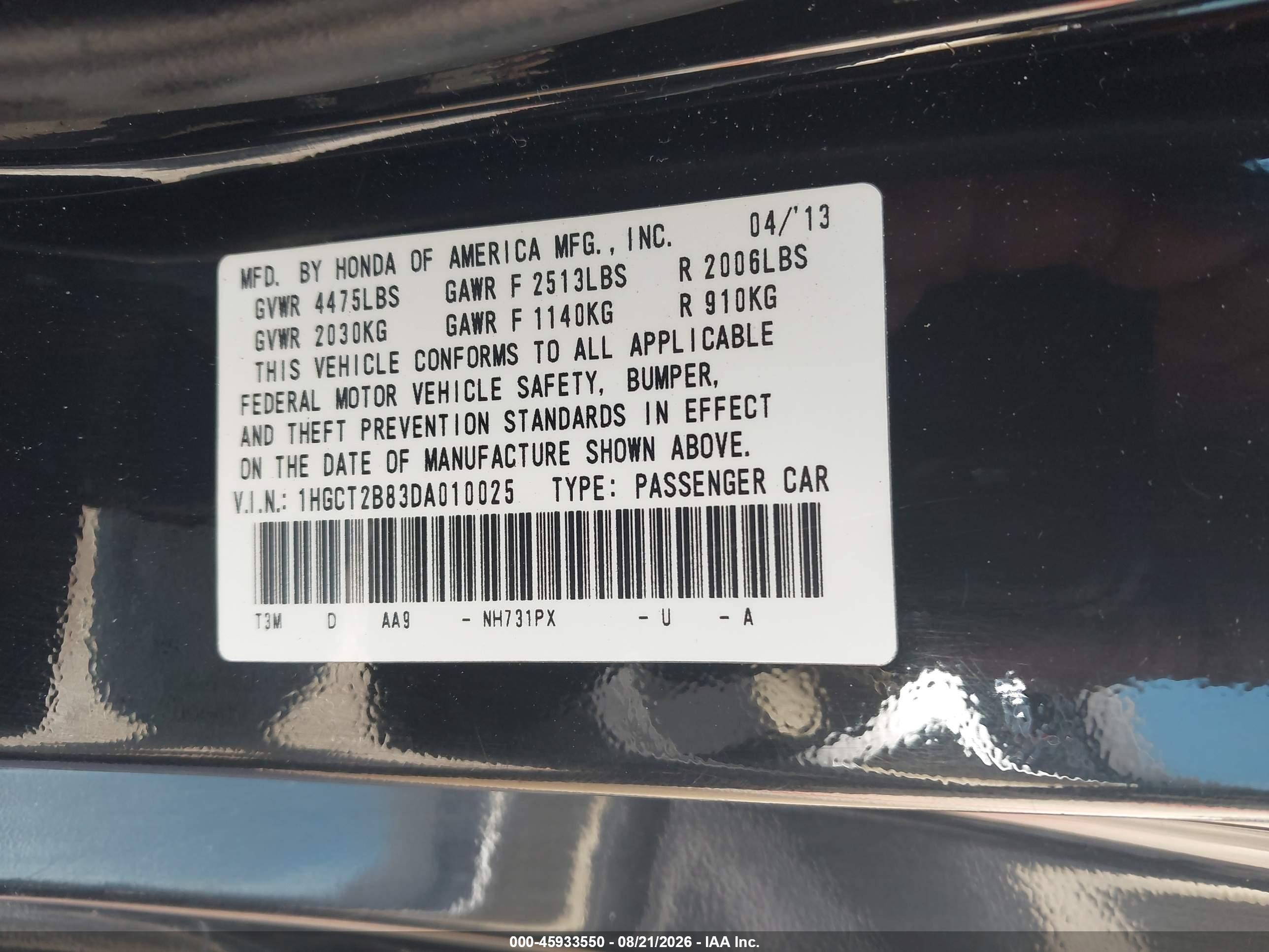 2013 Honda Accord Ex-l V-6 Black vin: 1HGCT2B83DA010025