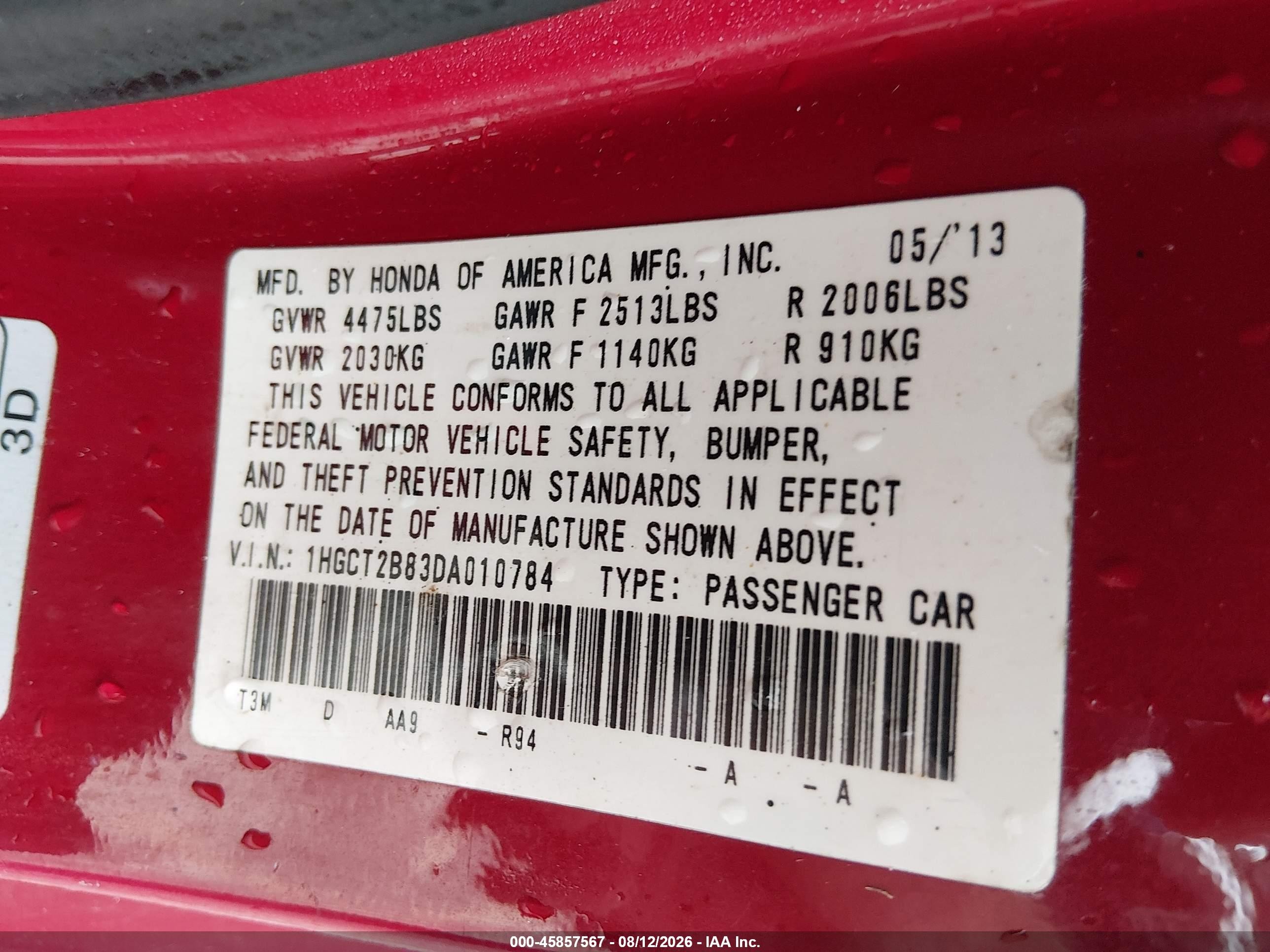 2013 Honda Accord Ex-l V-6 Red vin: 1HGCT2B83DA010784