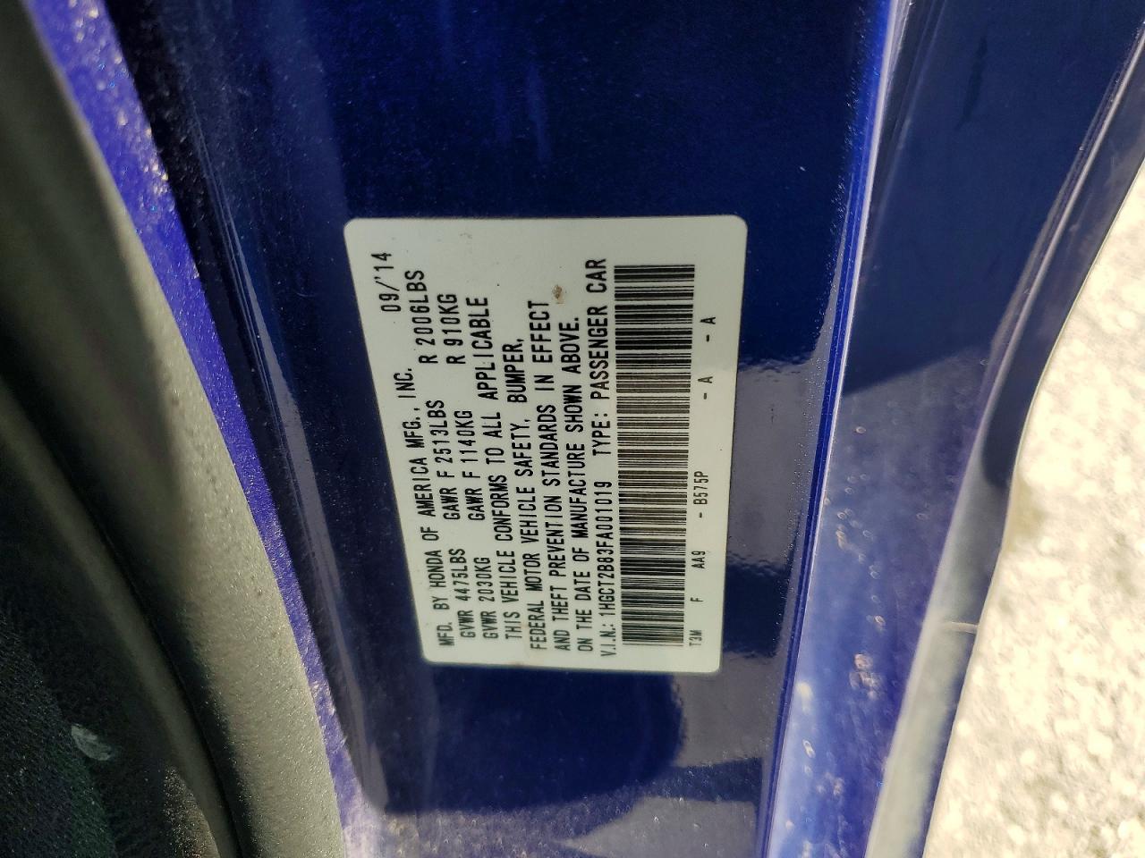 2015 Honda Accord Exl Blue vin: 1HGCT2B83FA001019