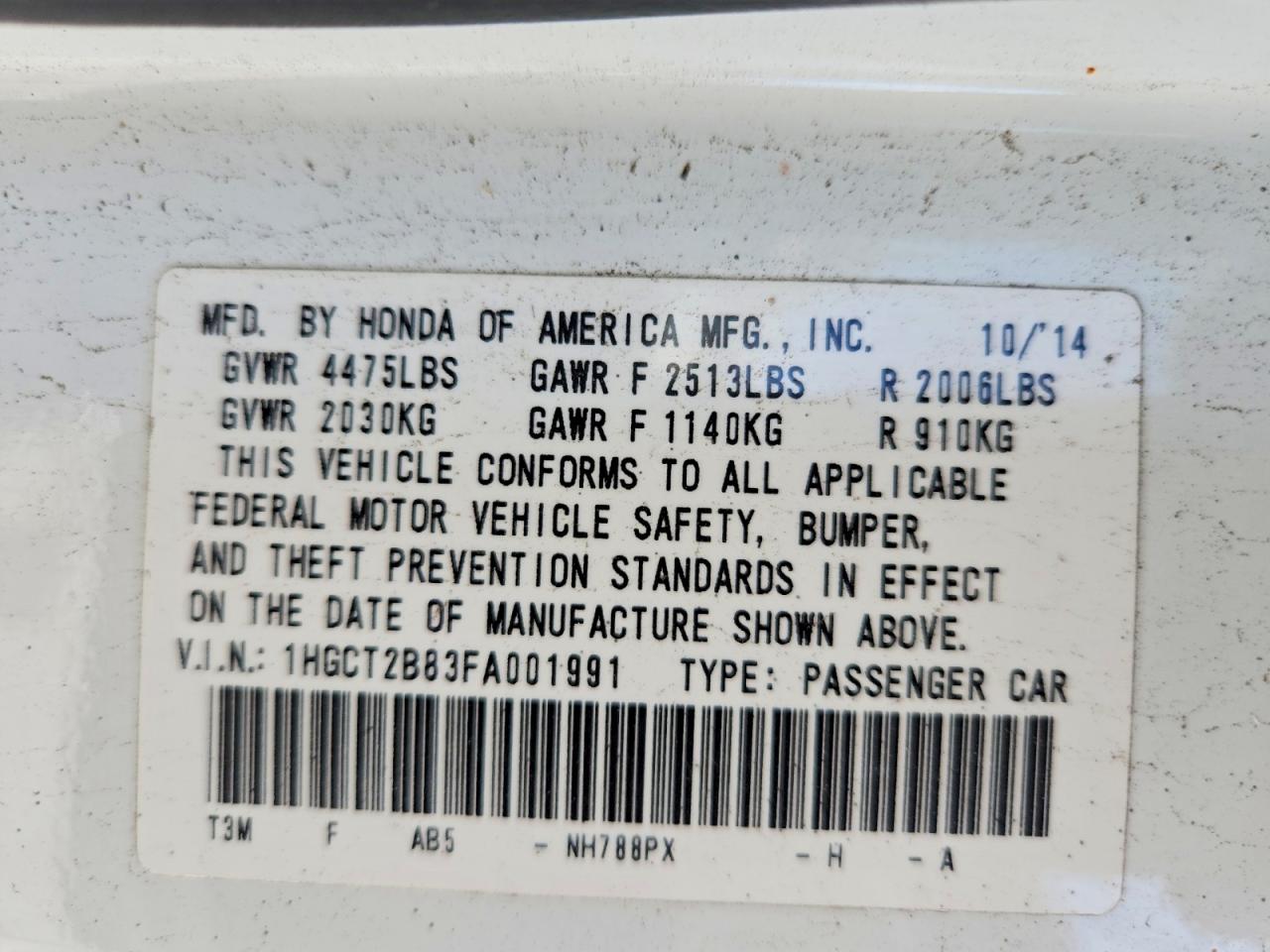 2015 Honda Accord Exl White vin: 1HGCT2B83FA001991