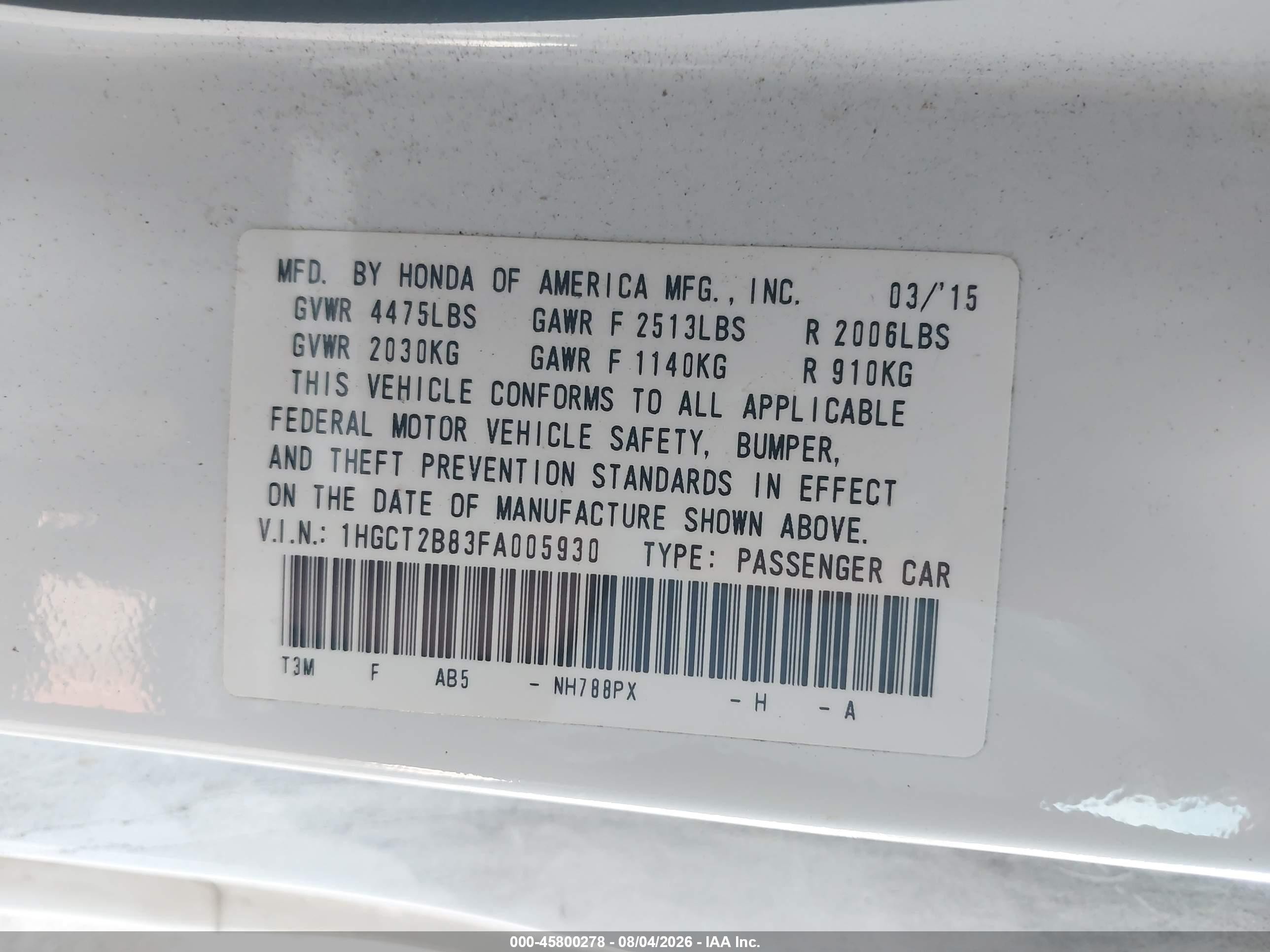 2015 Honda Accord Ex-l V-6 White vin: 1HGCT2B83FA005930