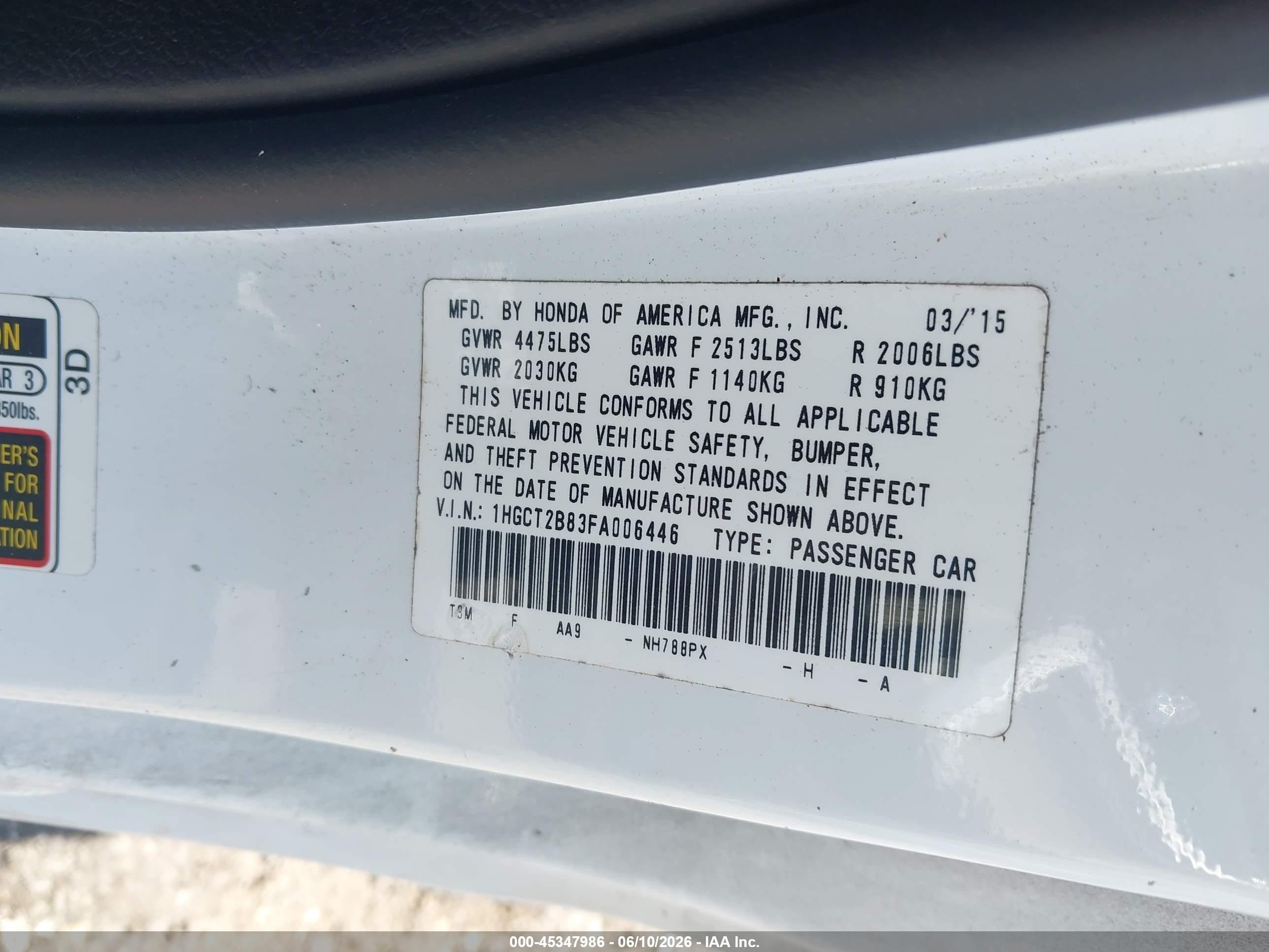 2015 Honda Accord Ex-l V-6 White vin: 1HGCT2B83FA006446