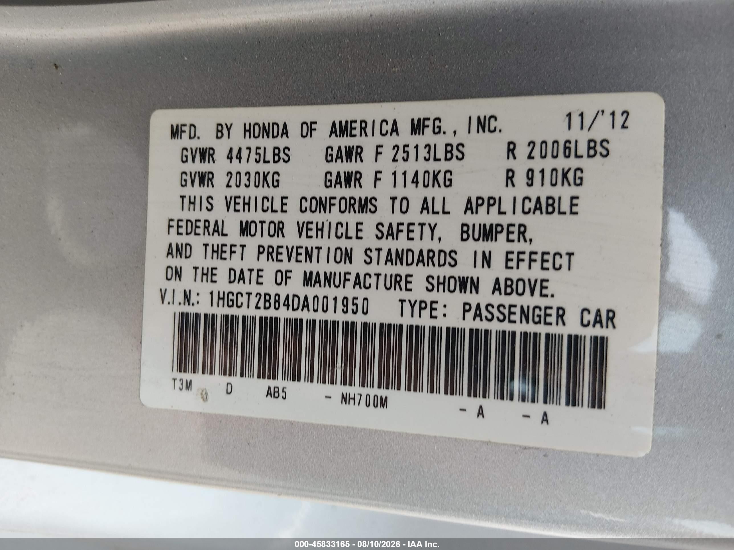 2013 Honda Accord Ex-l V-6 Silver vin: 1HGCT2B84DA001950