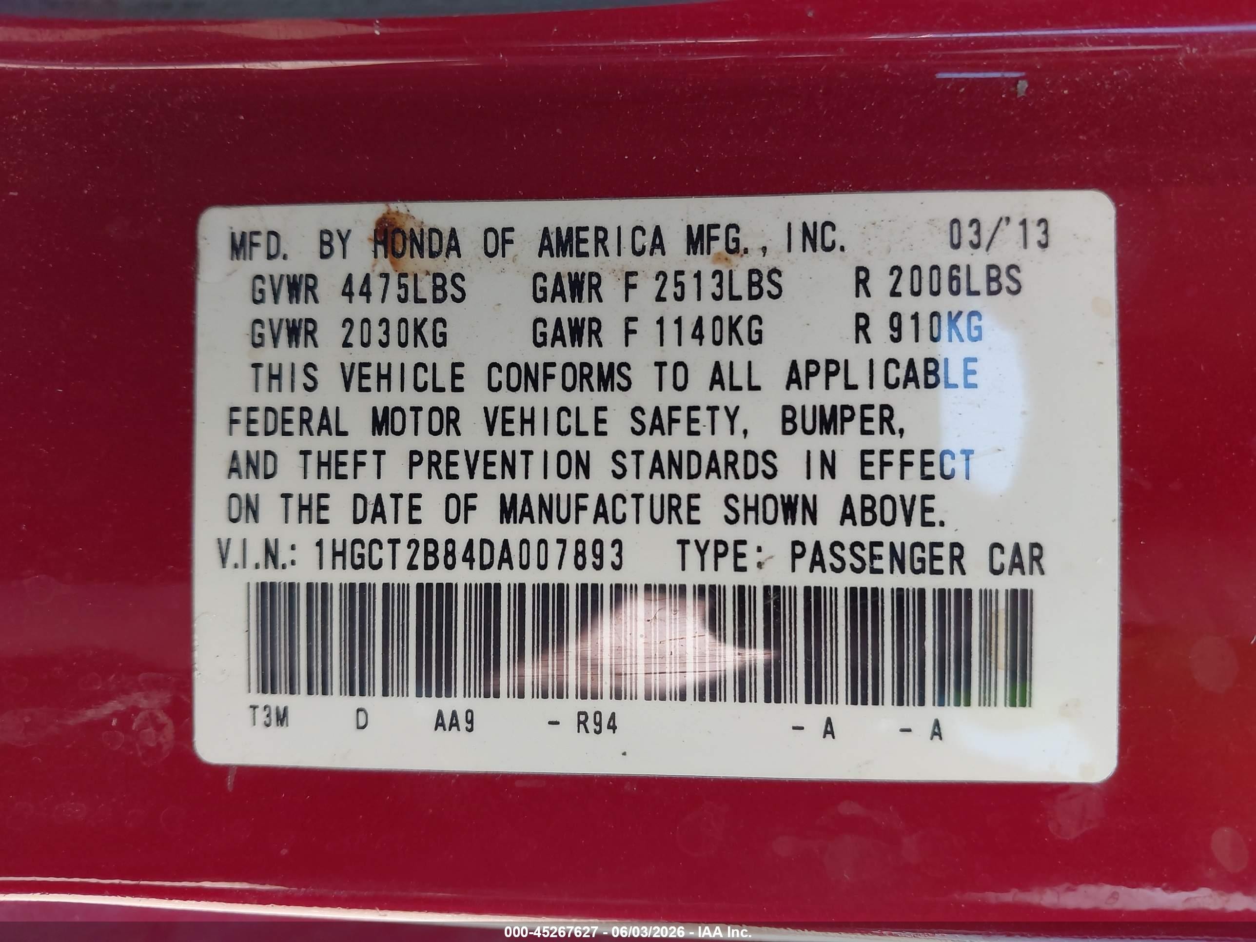 2013 Honda Accord Ex-l V-6 Red vin: 1HGCT2B84DA007893