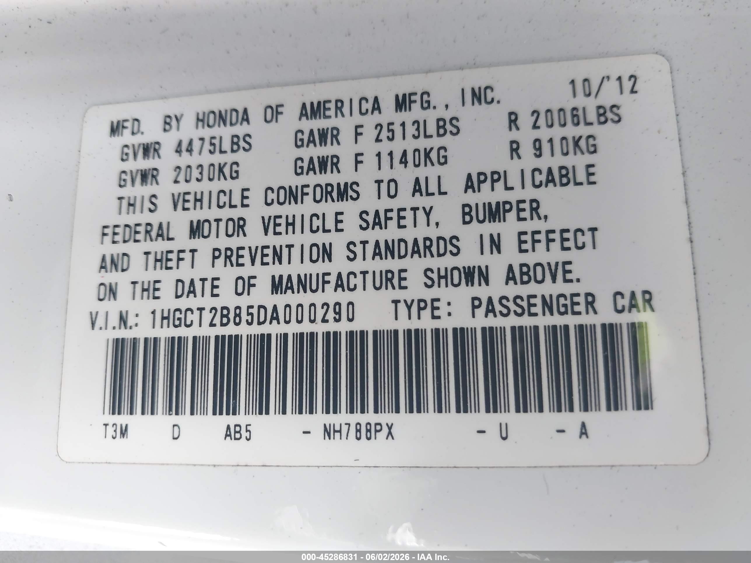 2013 Honda Accord Ex-l V-6 Белый vin: 1HGCT2B85DA000290