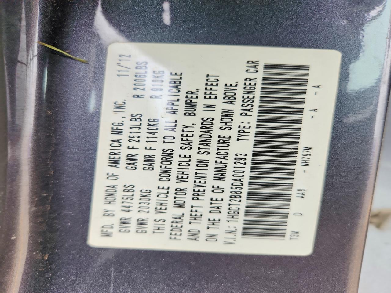 2013 Honda Accord Exl Charcoal vin: 1HGCT2B85DA001293