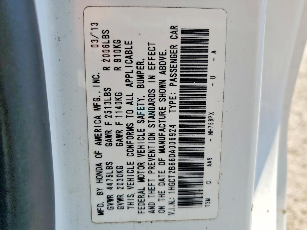 2013 Honda Accord Exl White vin: 1HGCT2B86DA006924