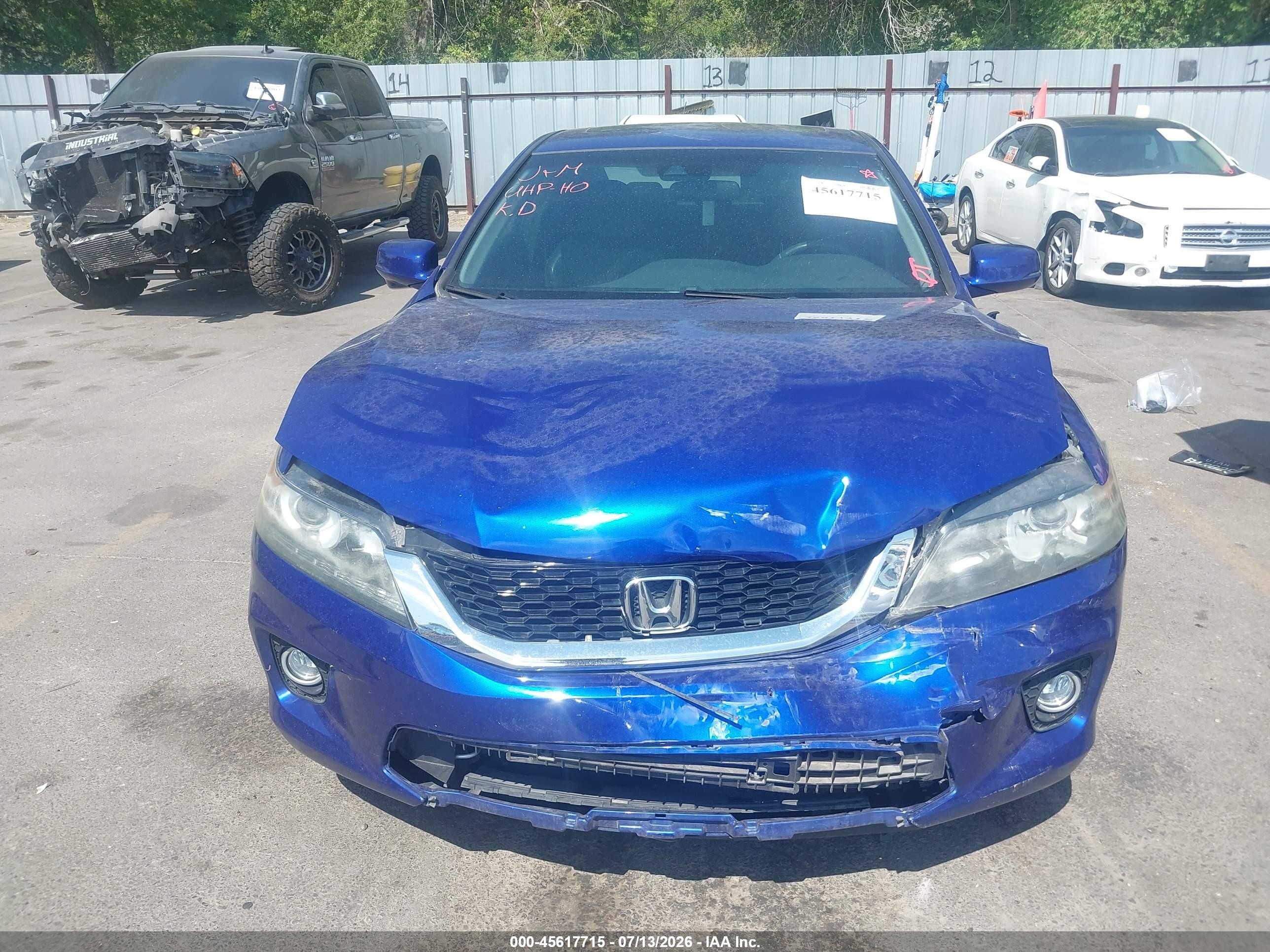 2013 Honda Accord Ex-l V-6 Blue vin: 1HGCT2B87DA007693