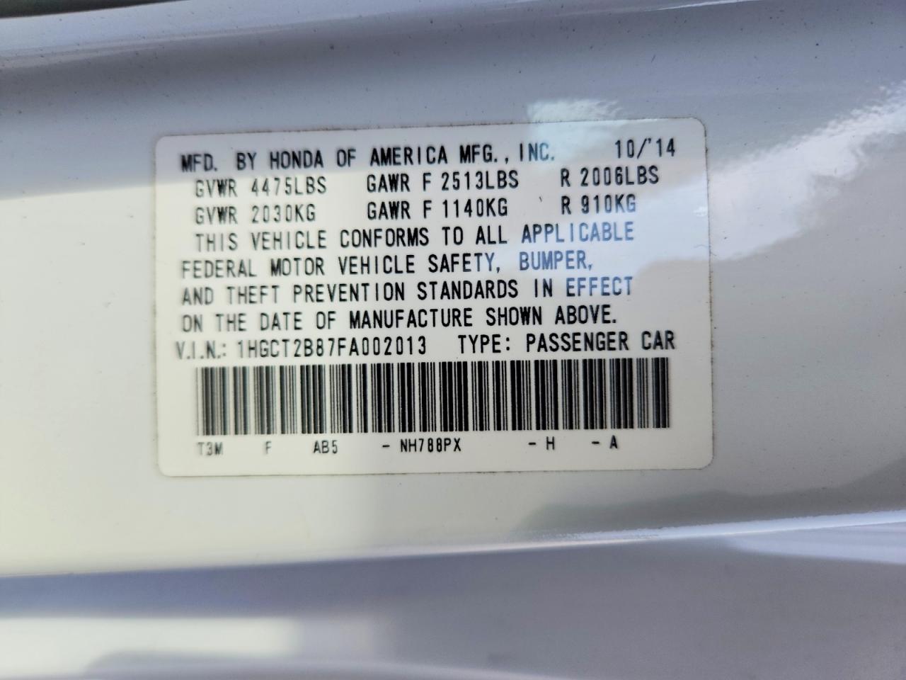 2015 Honda Accord Exl White vin: 1HGCT2B87FA002013