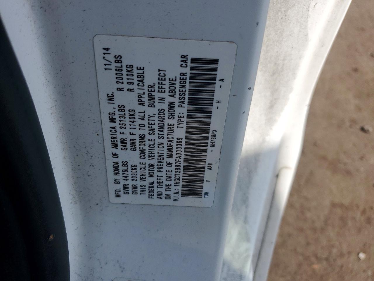 2015 Honda Accord Exl White vin: 1HGCT2B87FA003369