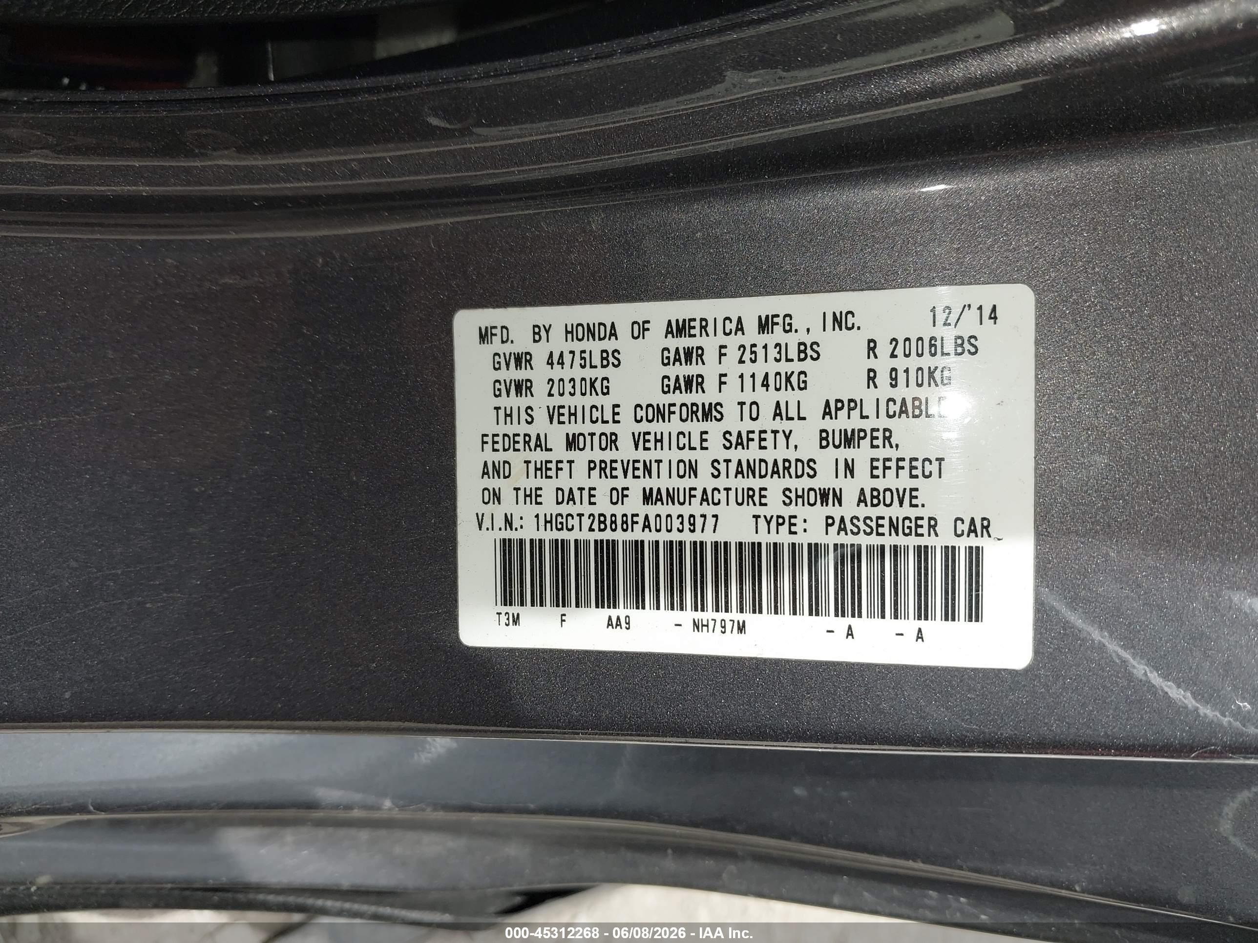 2015 Honda Accord Ex-l V-6 Gray vin: 1HGCT2B88FA003977