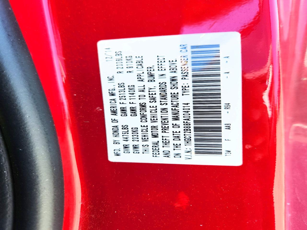 2015 Honda Accord Exl Red vin: 1HGCT2B88FA004014