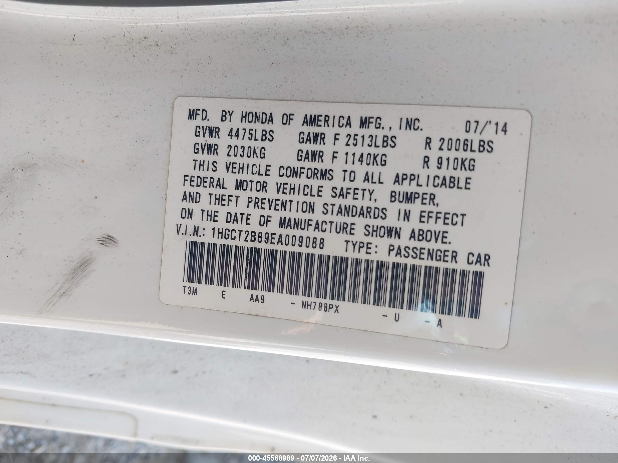 2014 Honda Accord Ex-l V-6 White vin: 1HGCT2B89EA009088