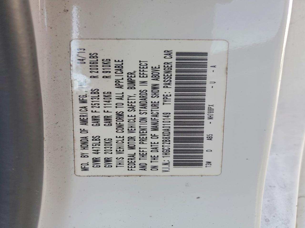 2013 Honda Accord Exl White vin: 1HGCT2B8XDA010149