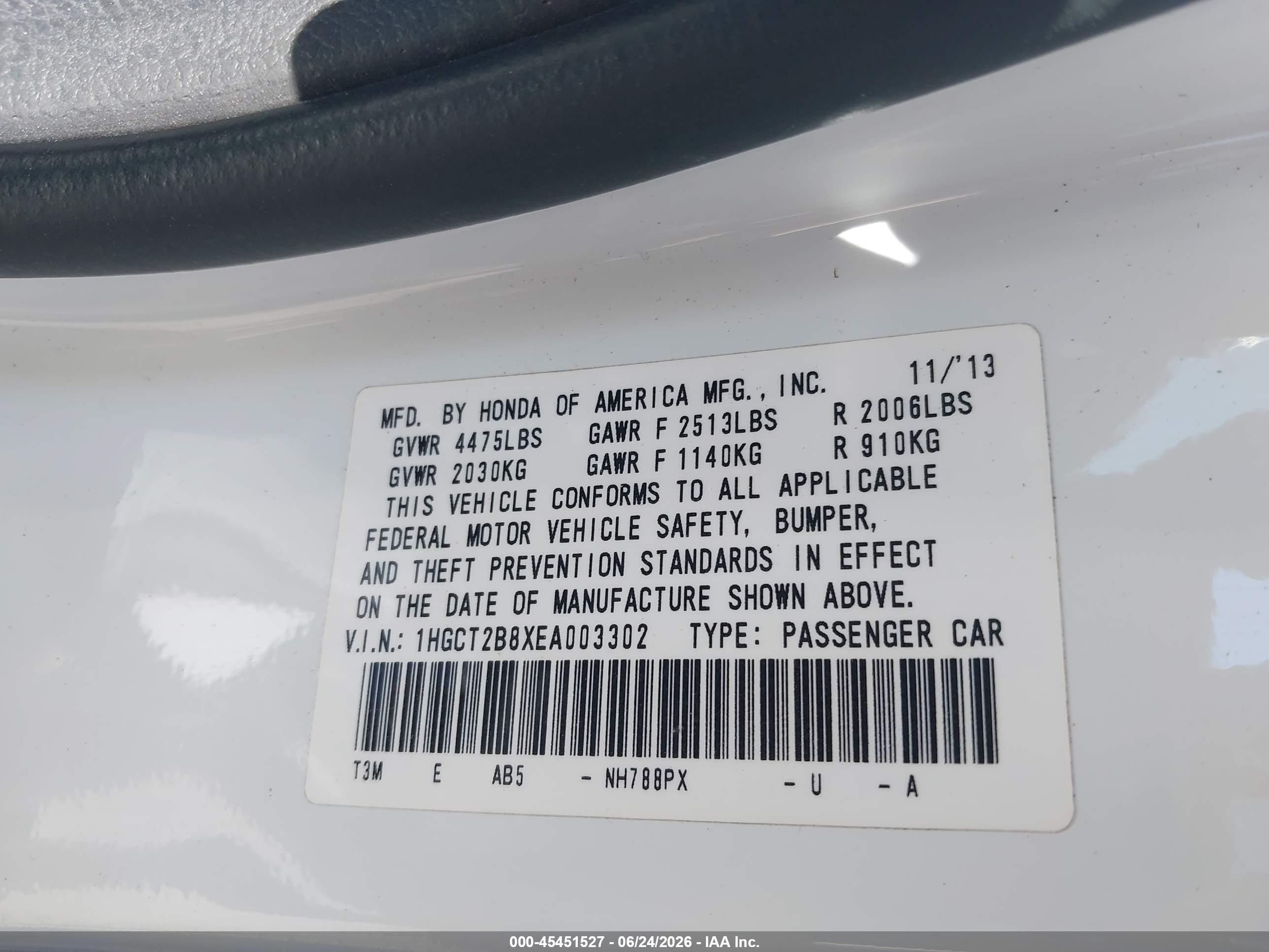 2014 Honda Accord Ex-l V-6 White vin: 1HGCT2B8XEA003302