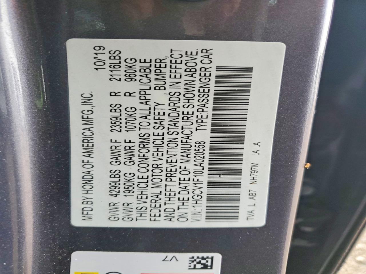 2020 Honda Accord Lx Gray vin: 1HGCV1F10LA020558