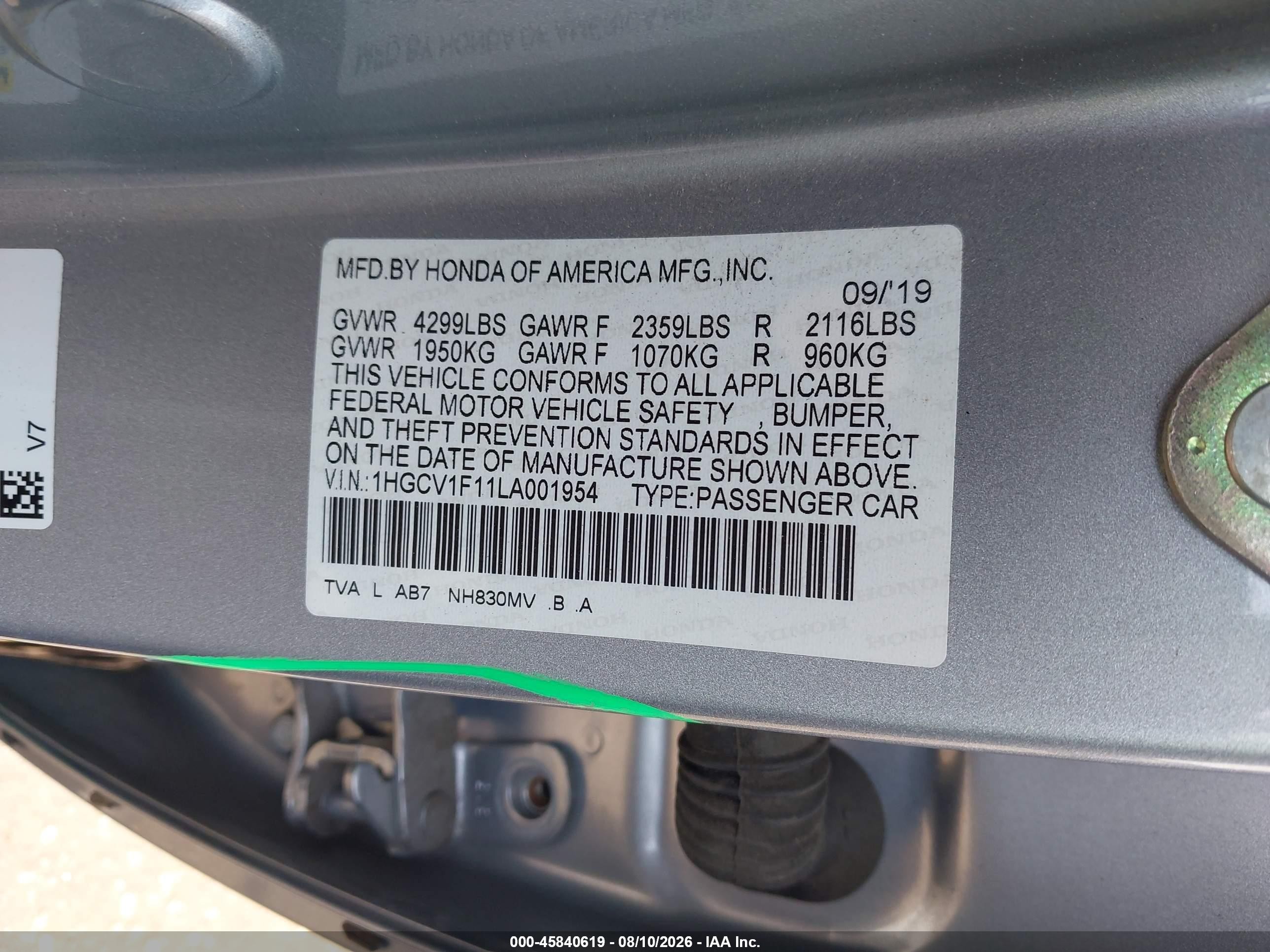 2020 Honda Accord Lx Silver vin: 1HGCV1F11LA001954