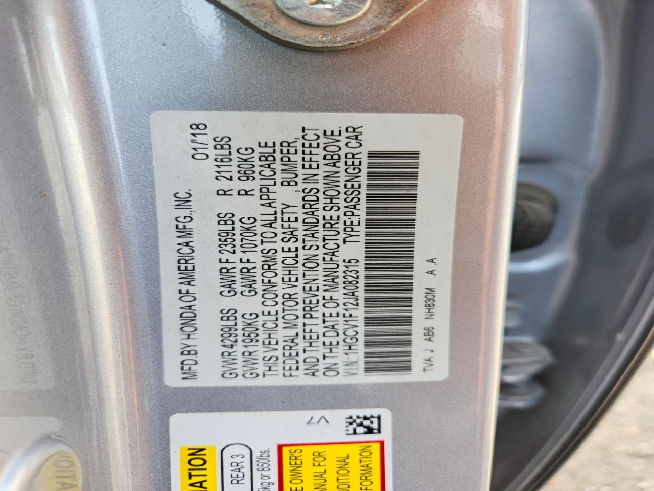 2018 Honda Accord Lx Silver vin: 1HGCV1F12JA082315
