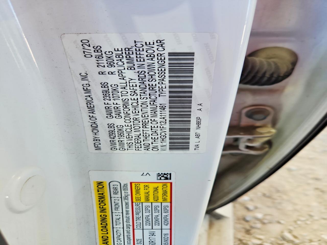 2020 Honda Accord Lx White vin: 1HGCV1F12LA111461