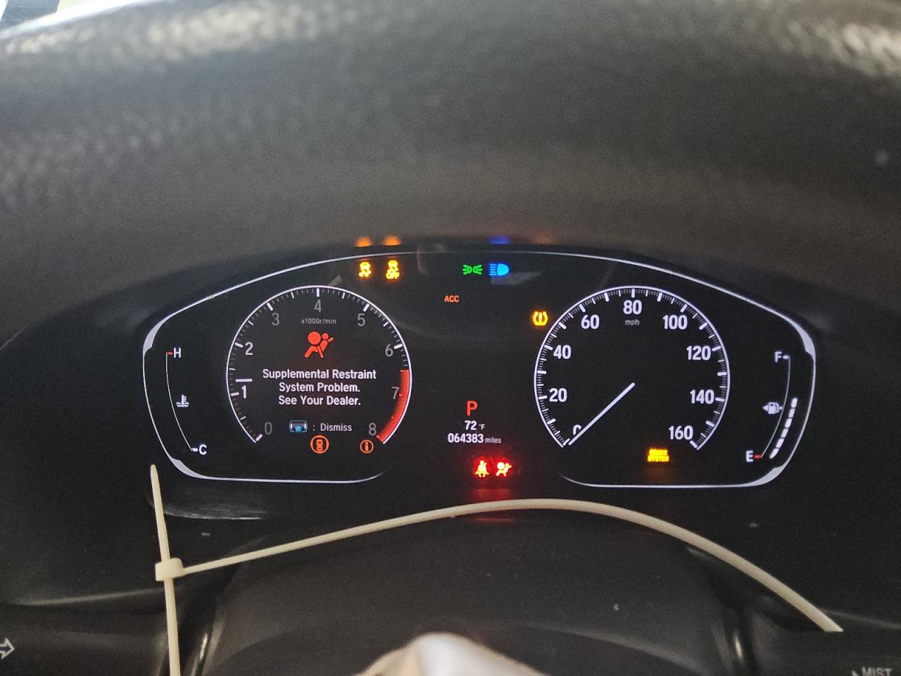 2019 Honda Accord Lx Black vin: 1HGCV1F13KA132379 Damage: Warning Light - Air Bag, On, Unacceptable