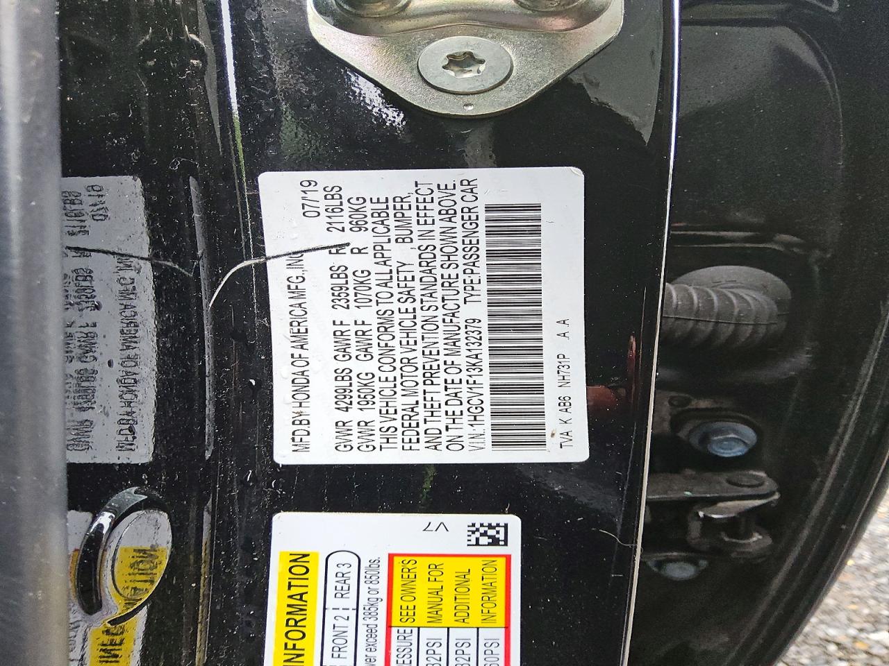 2019 Honda Accord Lx Black vin: 1HGCV1F13KA132379