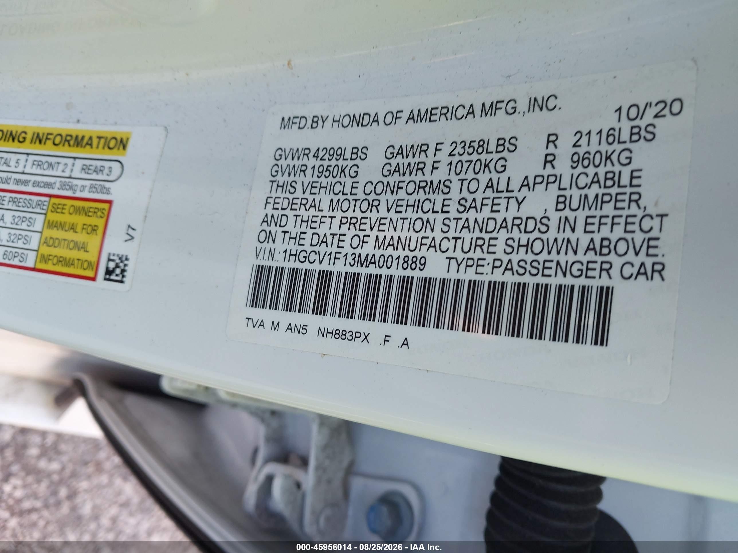 2021 Honda Accord Lx White vin: 1HGCV1F13MA001889