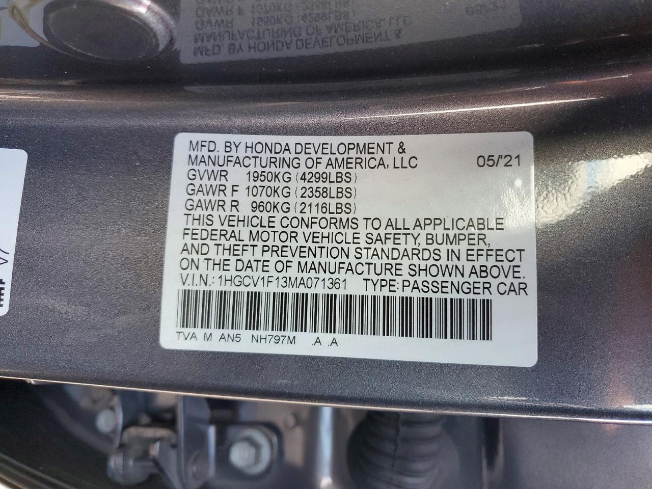 2021 Honda Accord Lx Gray vin: 1HGCV1F13MA071361