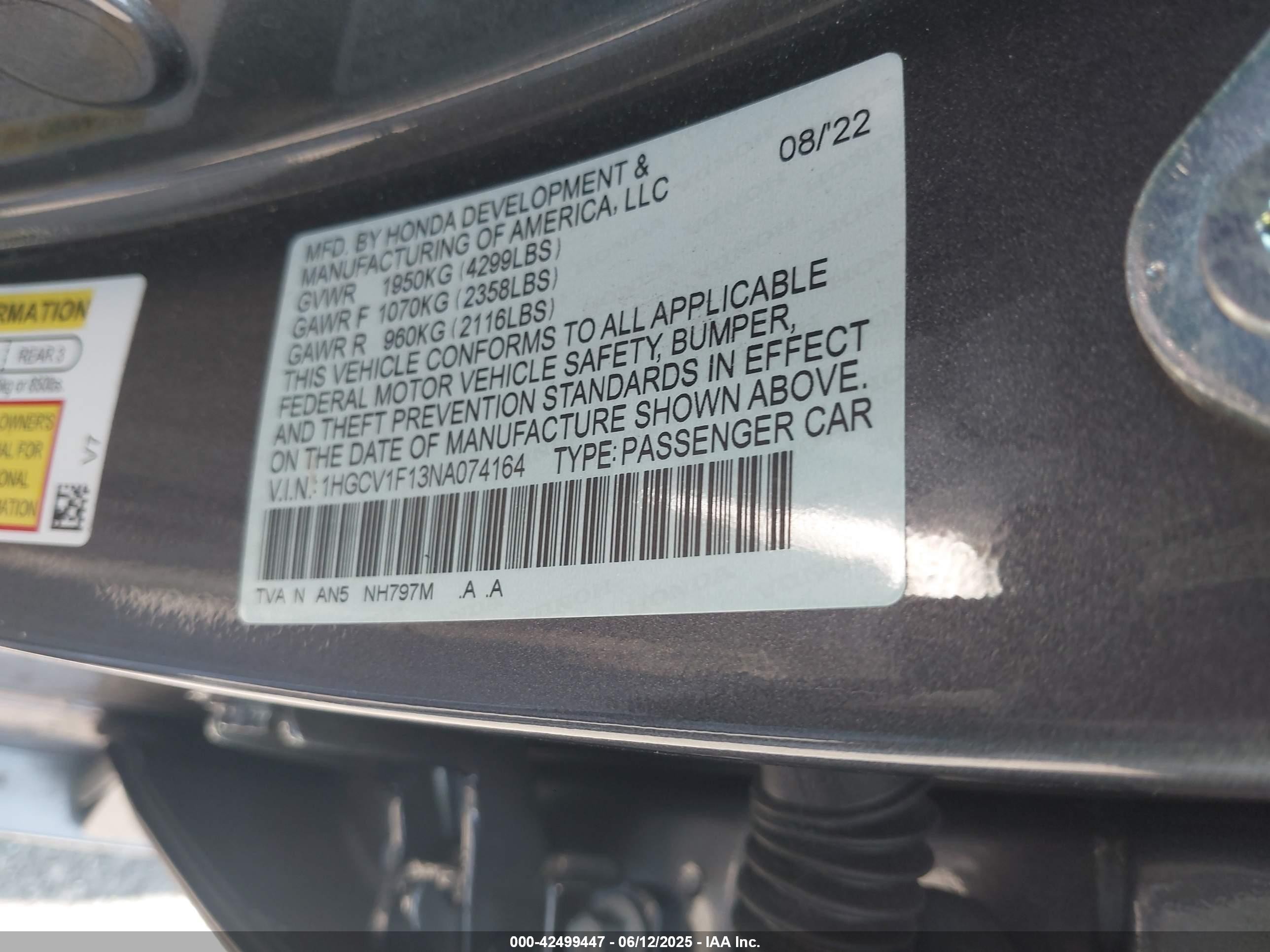 2022 Honda Accord Lx Gray vin: 1HGCV1F13NA074164