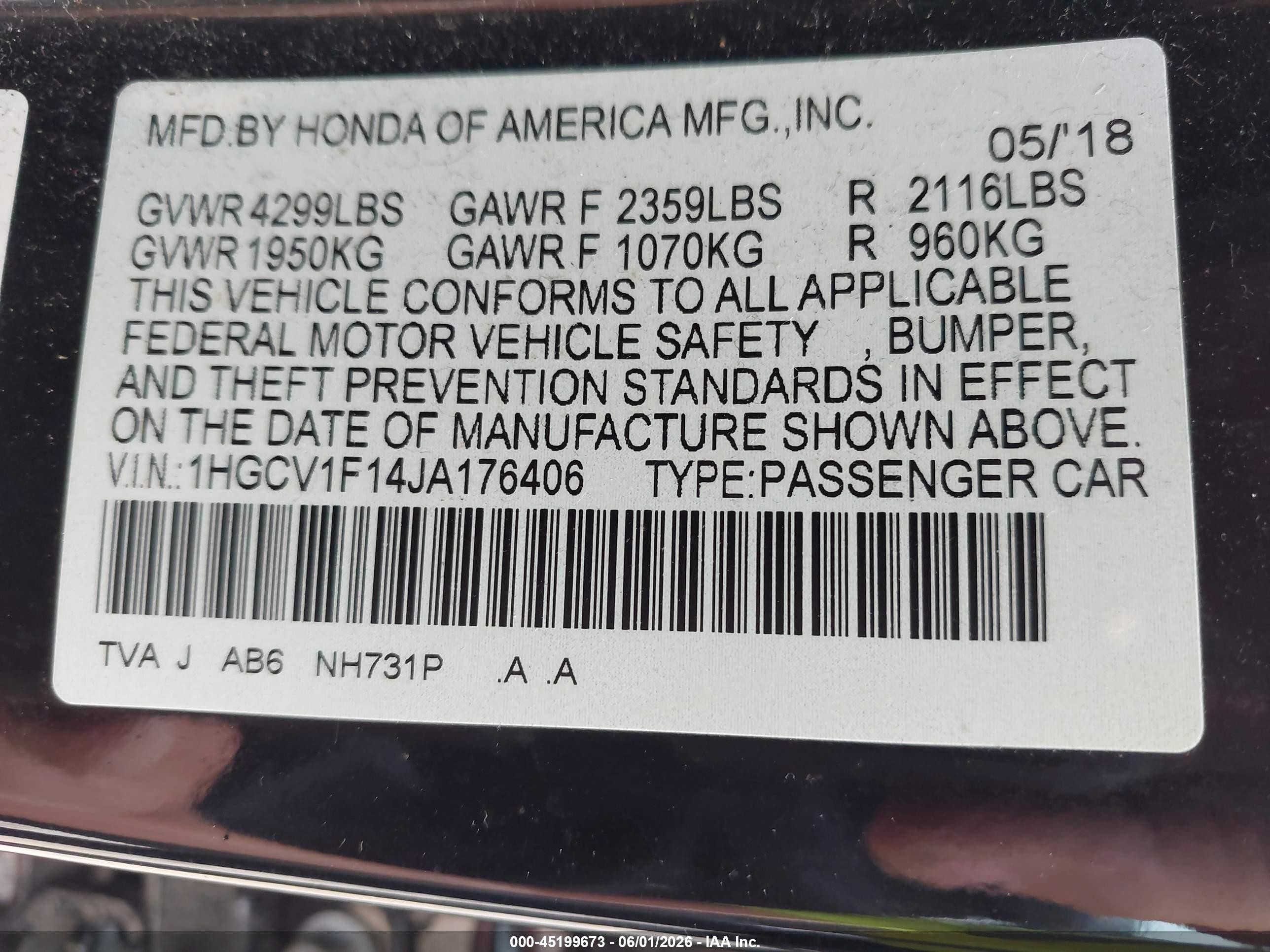 2018 Honda Accord Lx Black vin: 1HGCV1F14JA176406