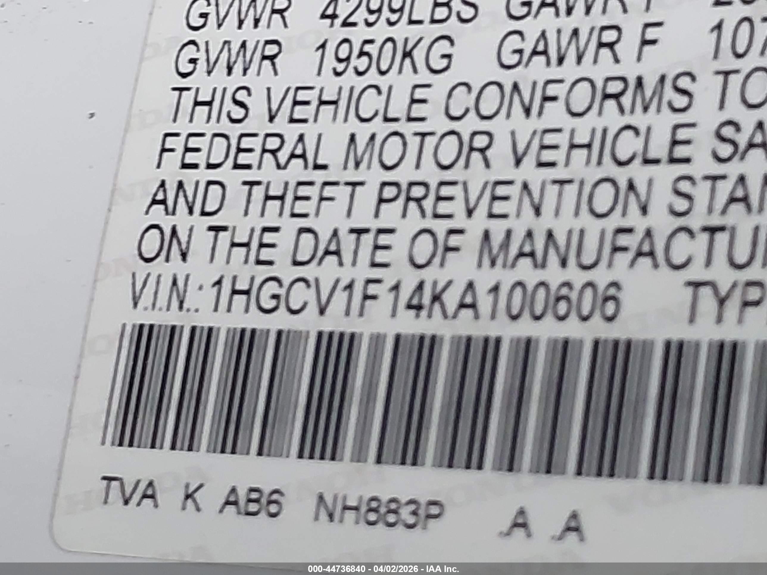 2019 Honda Accord Lx White vin: 1HGCV1F14KA100606