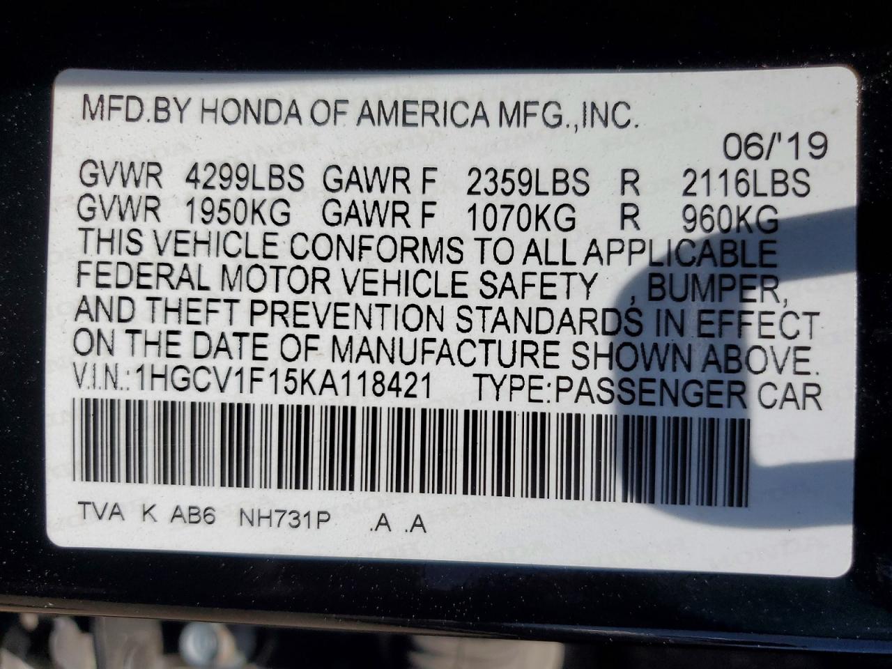 2019 Honda Accord Lx Black vin: 1HGCV1F15KA118421