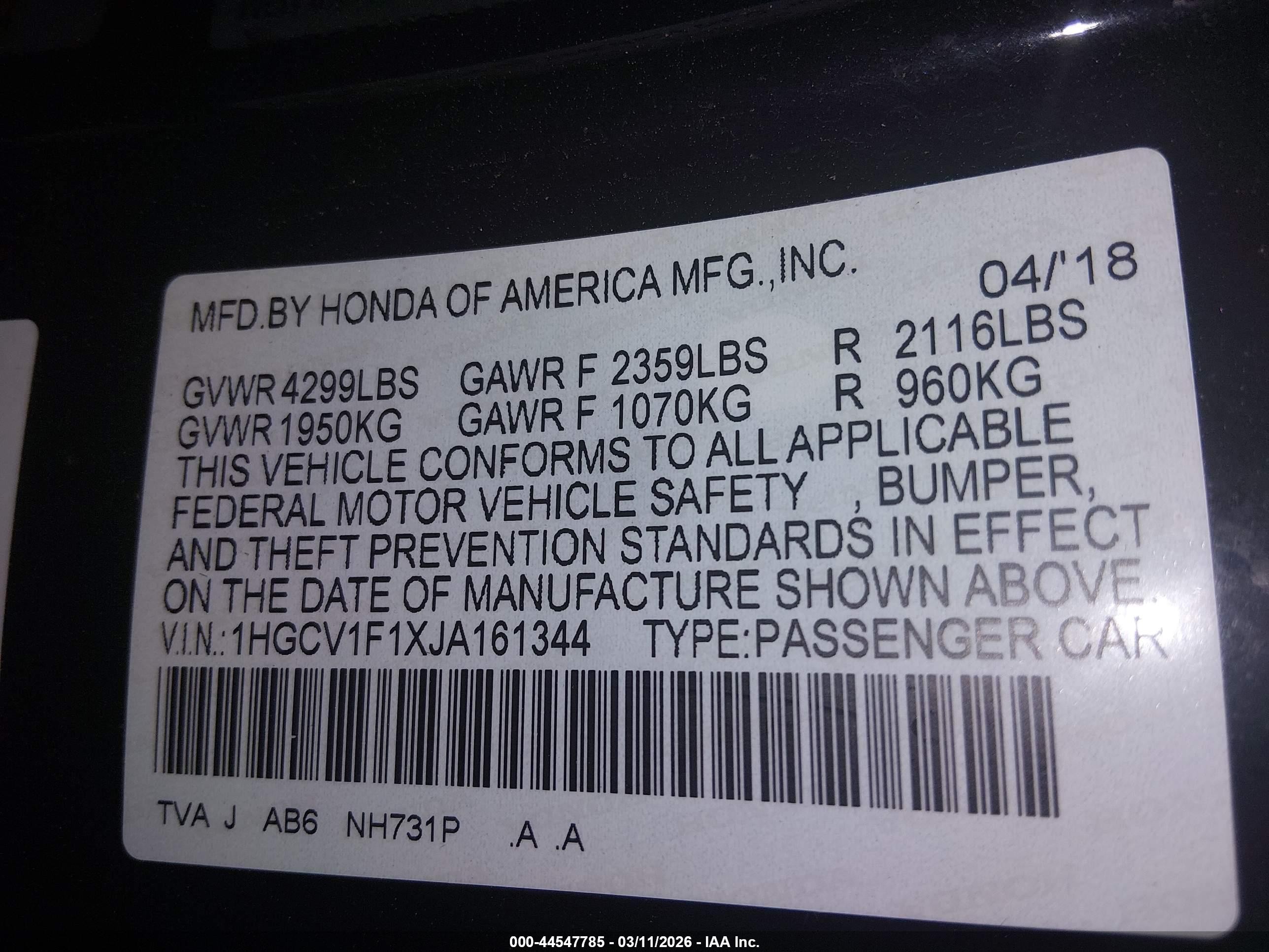 2018 Honda Accord Lx Черный vin: 1HGCV1F1XJA161344
