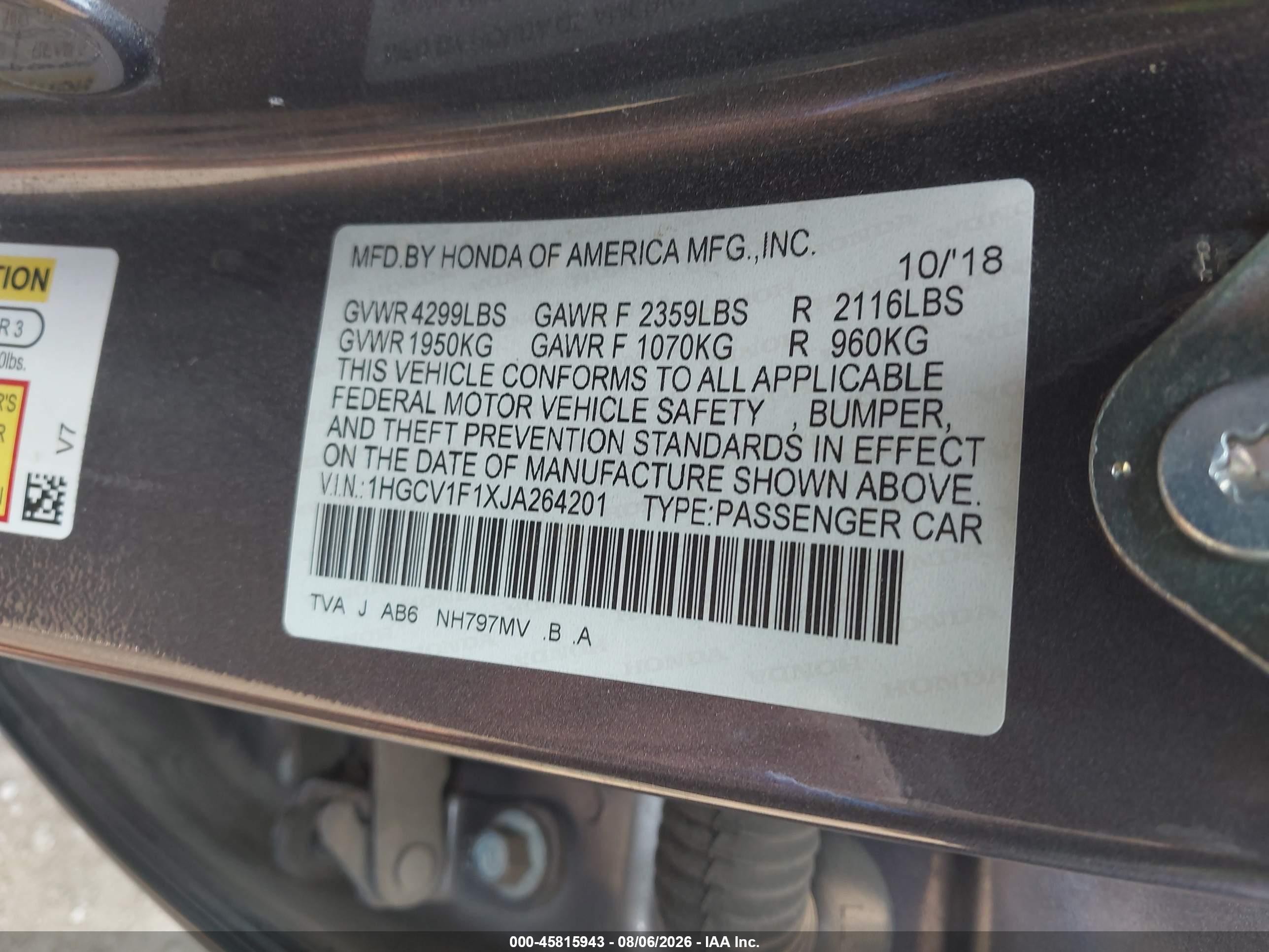 2018 Honda Accord Lx Gray vin: 1HGCV1F1XJA264201