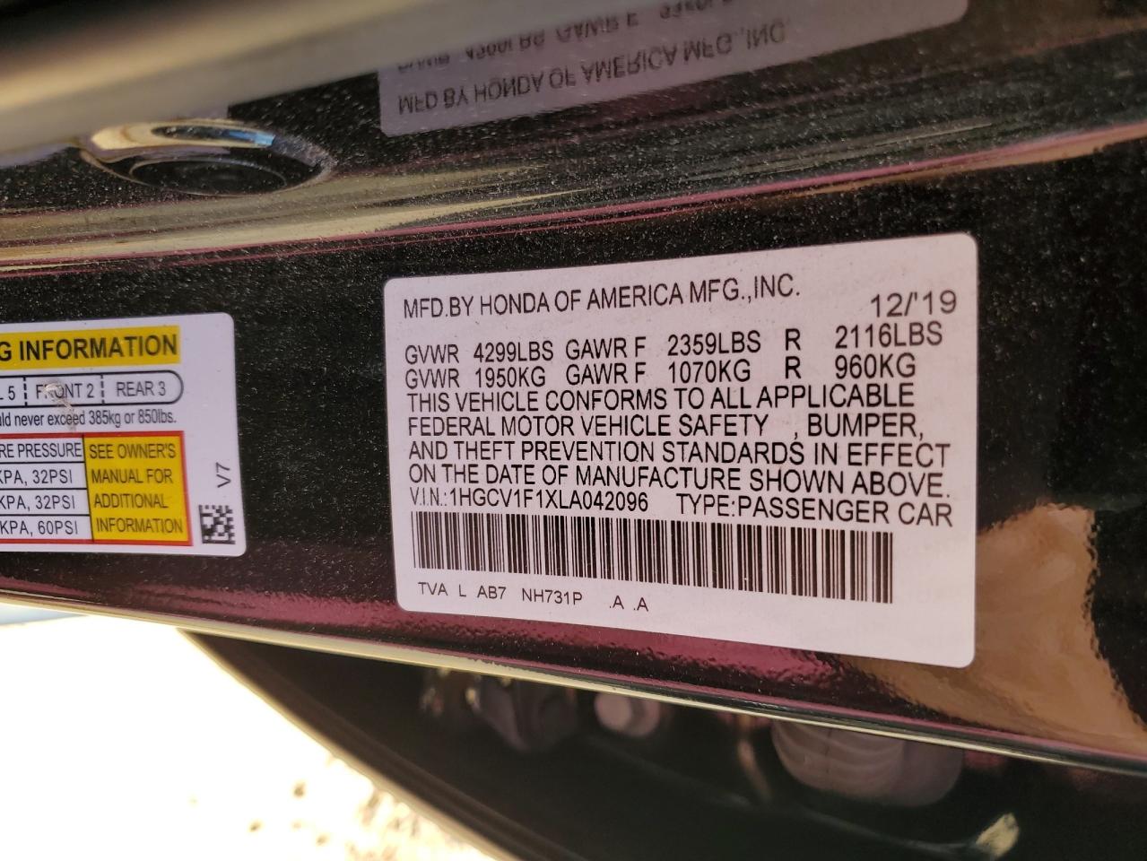 2020 Honda Accord Lx Black vin: 1HGCV1F1XLA042096