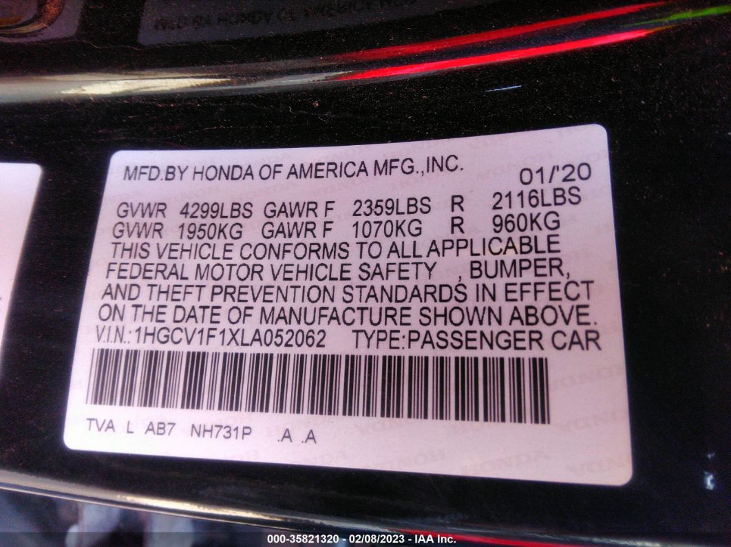 2020 Honda Accord Sedan Lx Black vin: 1HGCV1F1XLA052062