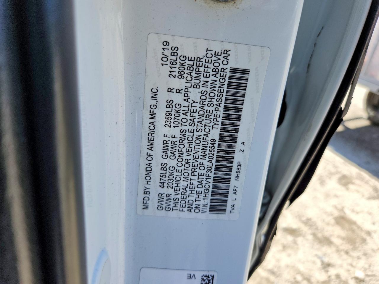 2020 Honda Accord Sport White vin: 1HGCV1F30LA025549
