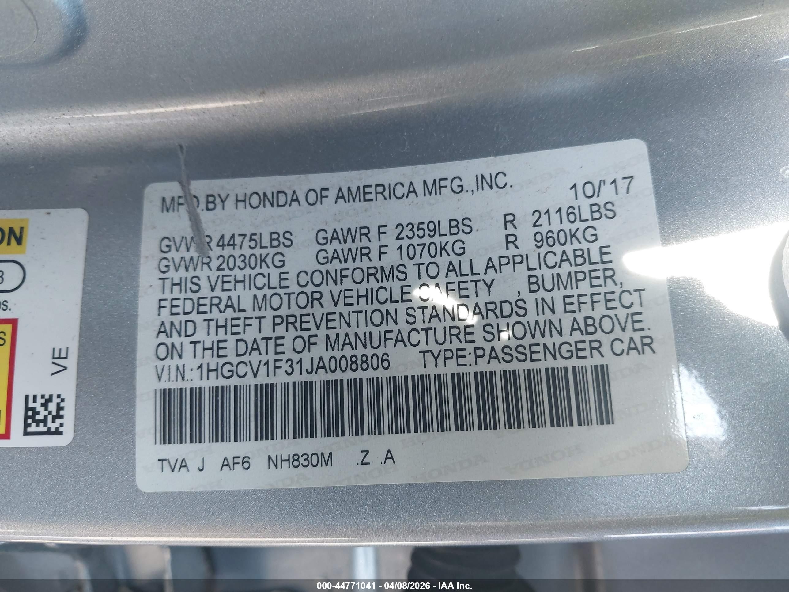 2018 Honda Accord Sport Silver vin: 1HGCV1F31JA008806