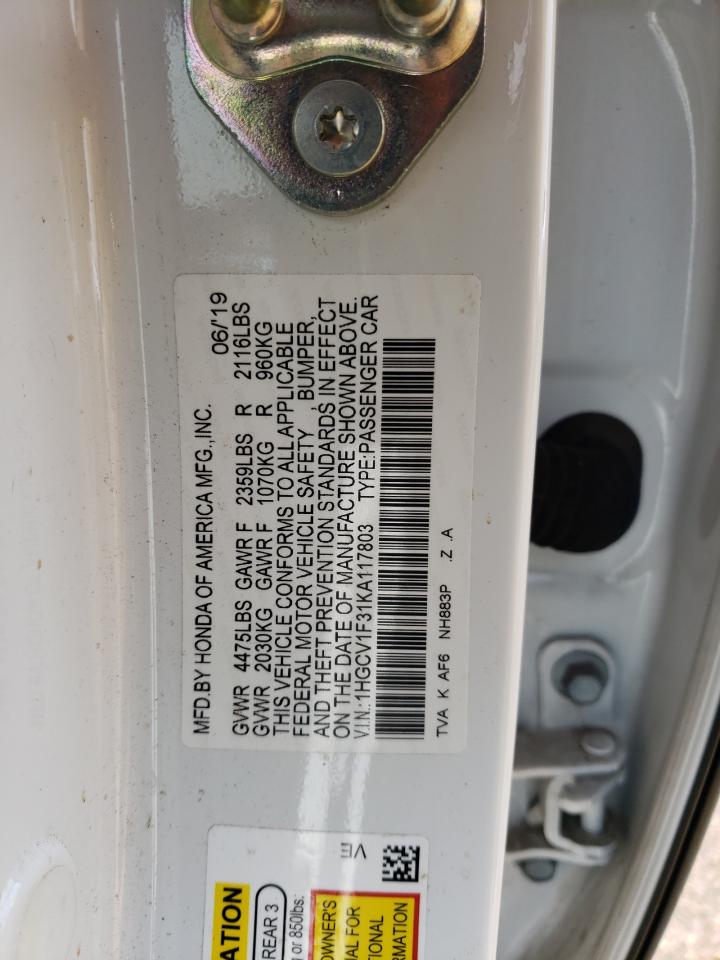 2019 Honda Accord Sport White vin: 1HGCV1F31KA117803
