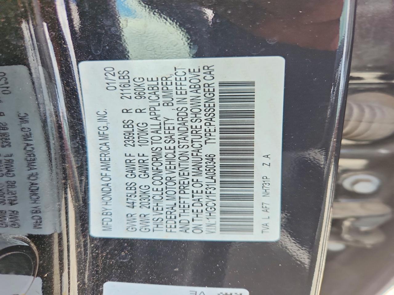 2020 Honda Accord Sport Black vin: 1HGCV1F31LA050346