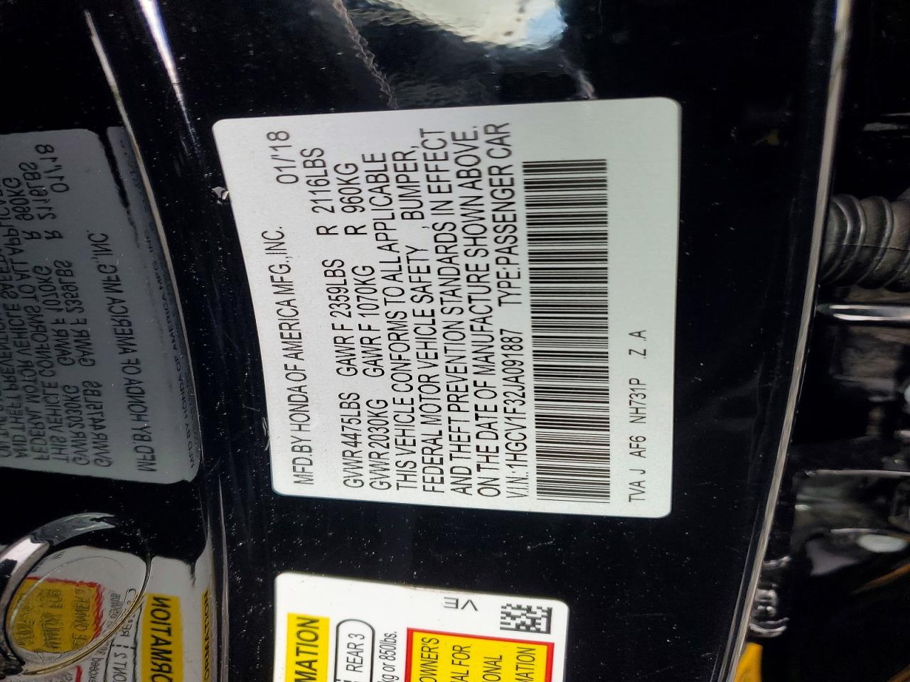2018 Honda Accord Sport Black vin: 1HGCV1F32JA091887
