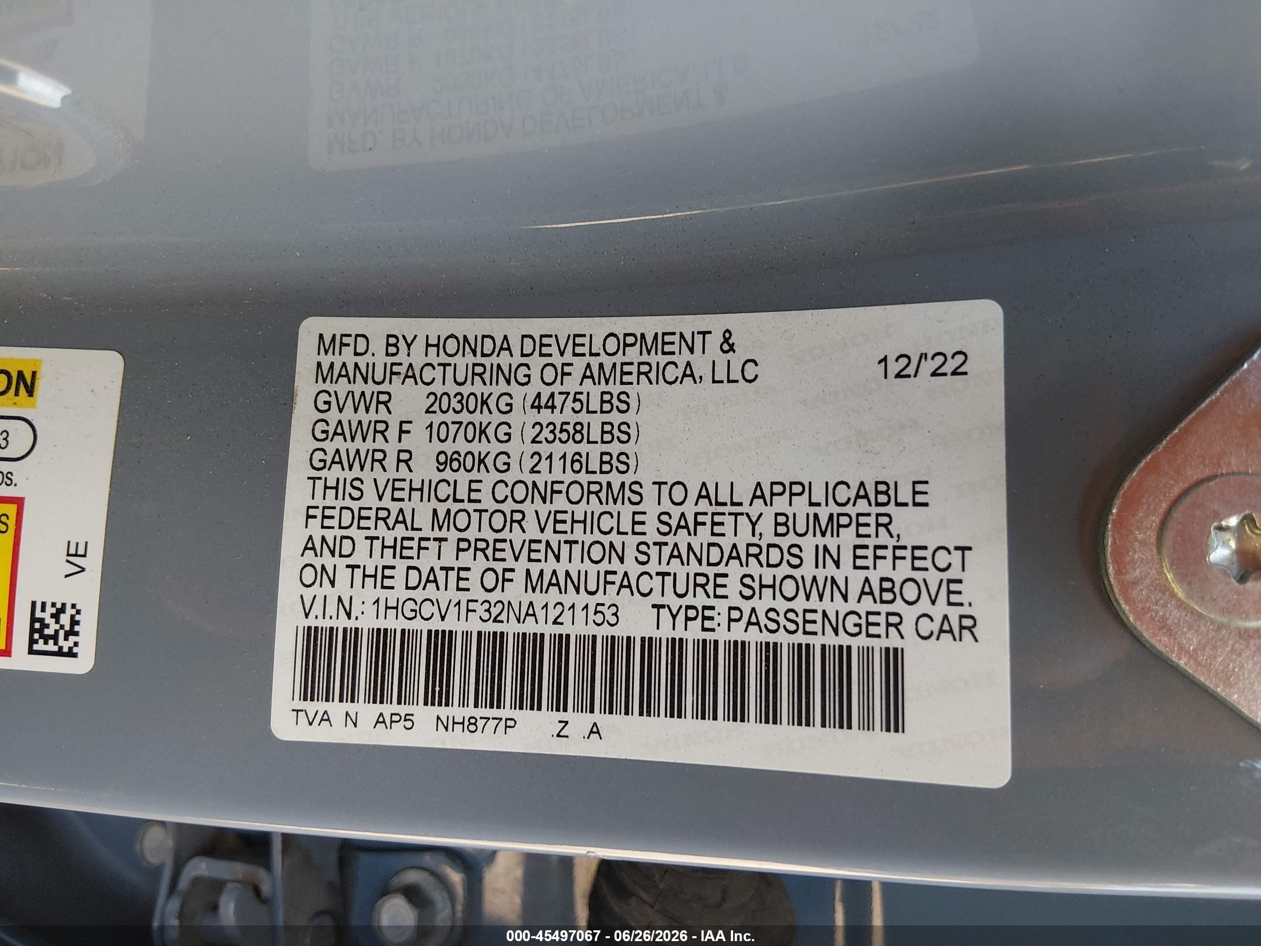 2022 Honda Accord Sport Gray vin: 1HGCV1F32NA121153