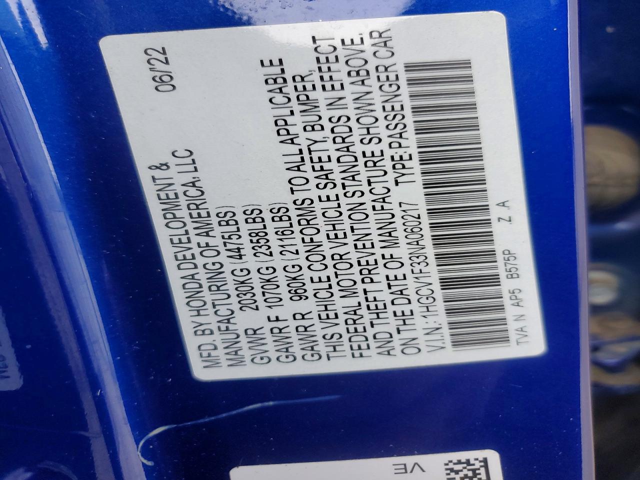 2022 Honda Accord Sport Blue vin: 1HGCV1F33NA060217